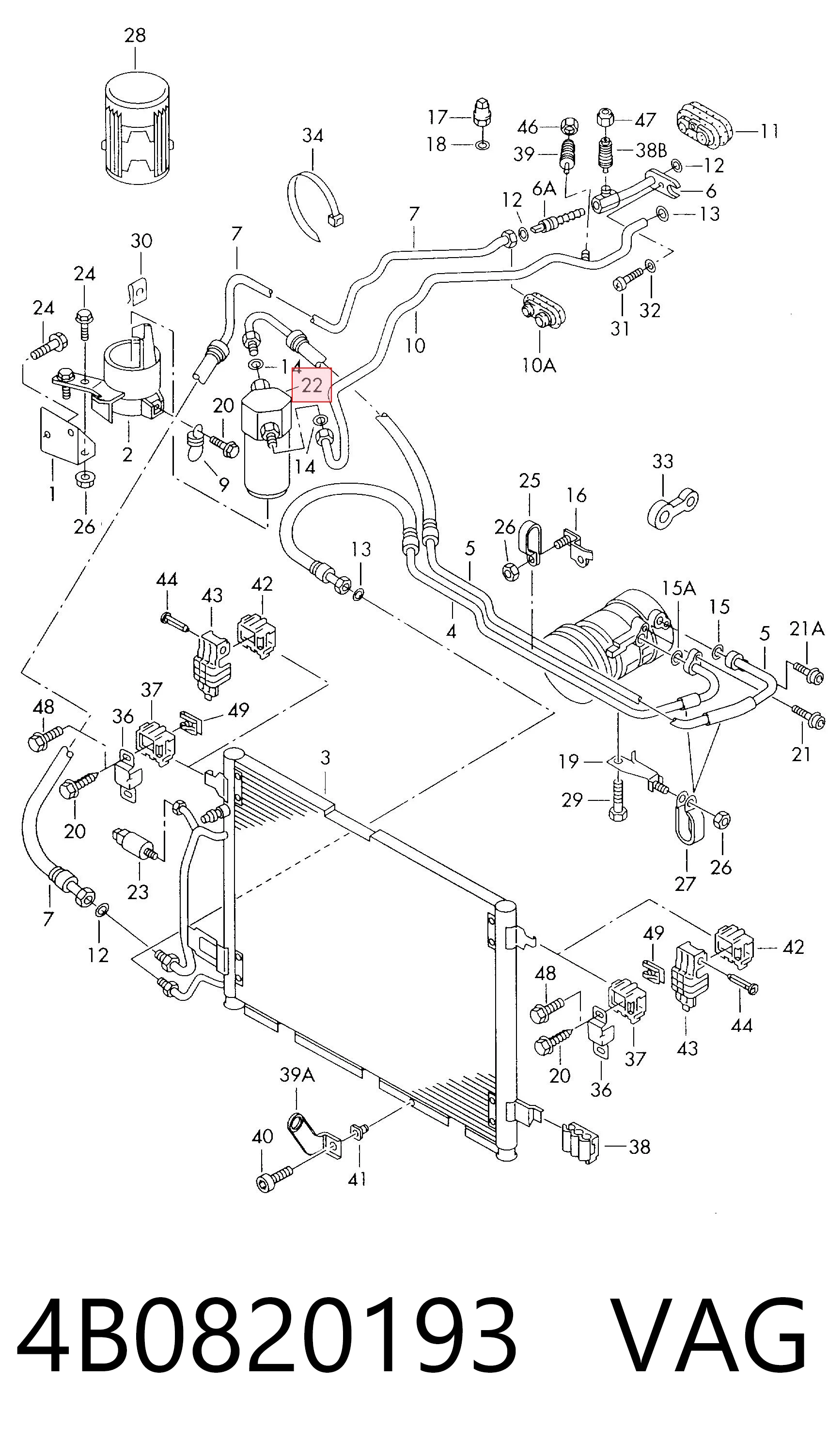 4B0820193 VAG Tanque de recepção do secador de aparelho de ar condicionado