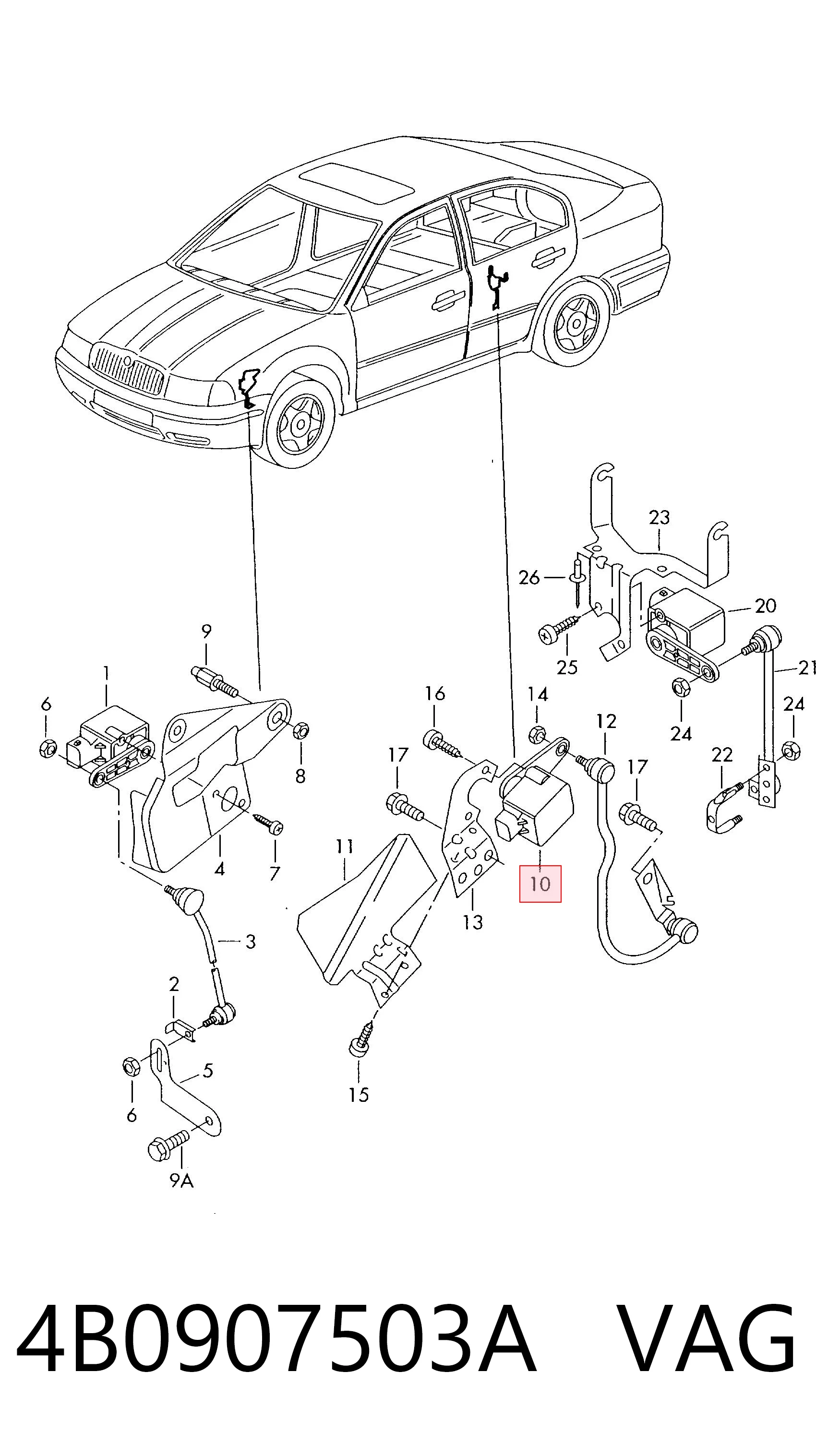 4B0907503A VAG Sensor dianteiro esquerdo do nível de posição de carroçaria