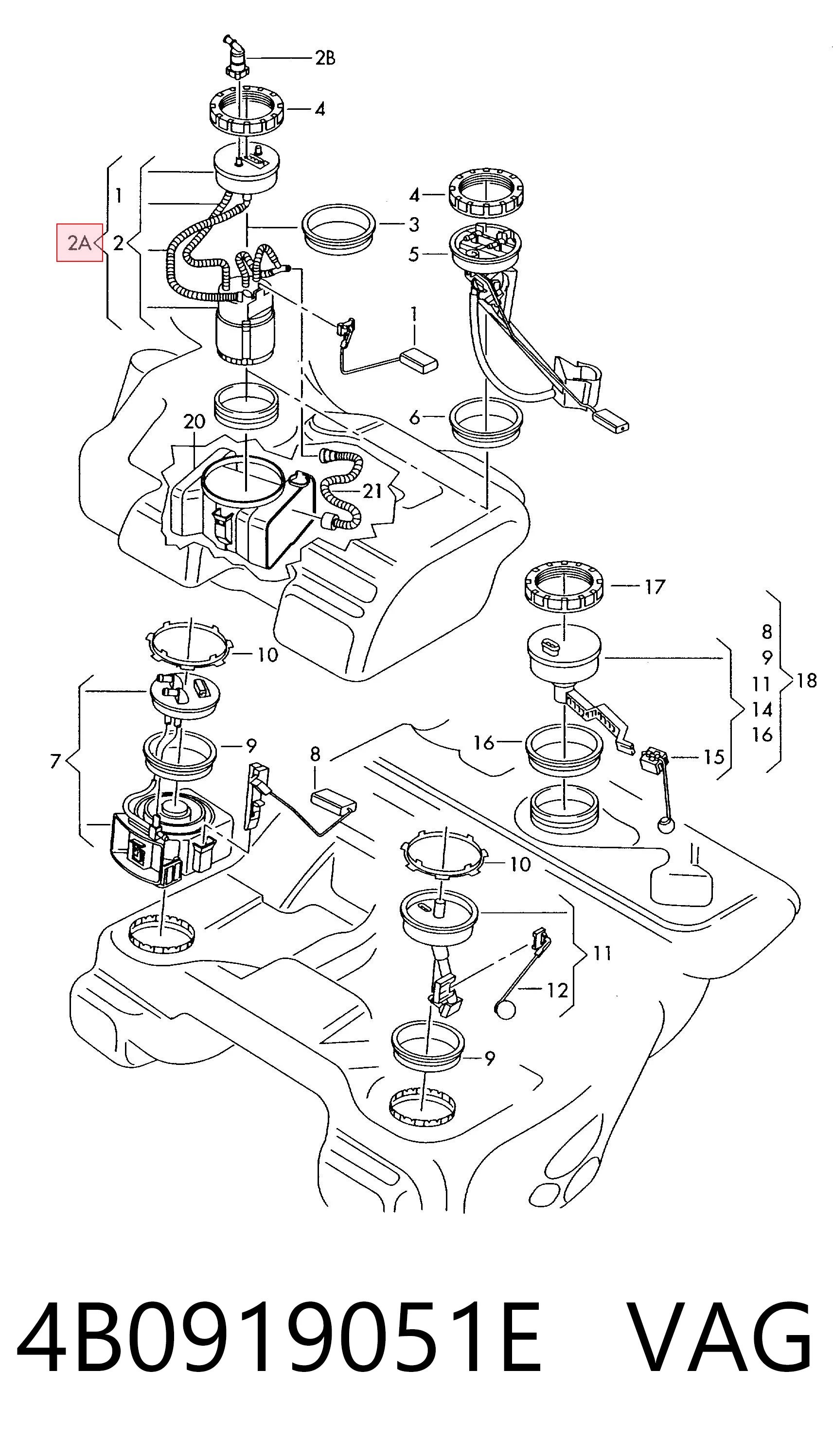 Módulo de bomba de combustível com sensor do nível de combustível para Audi A6 4BH