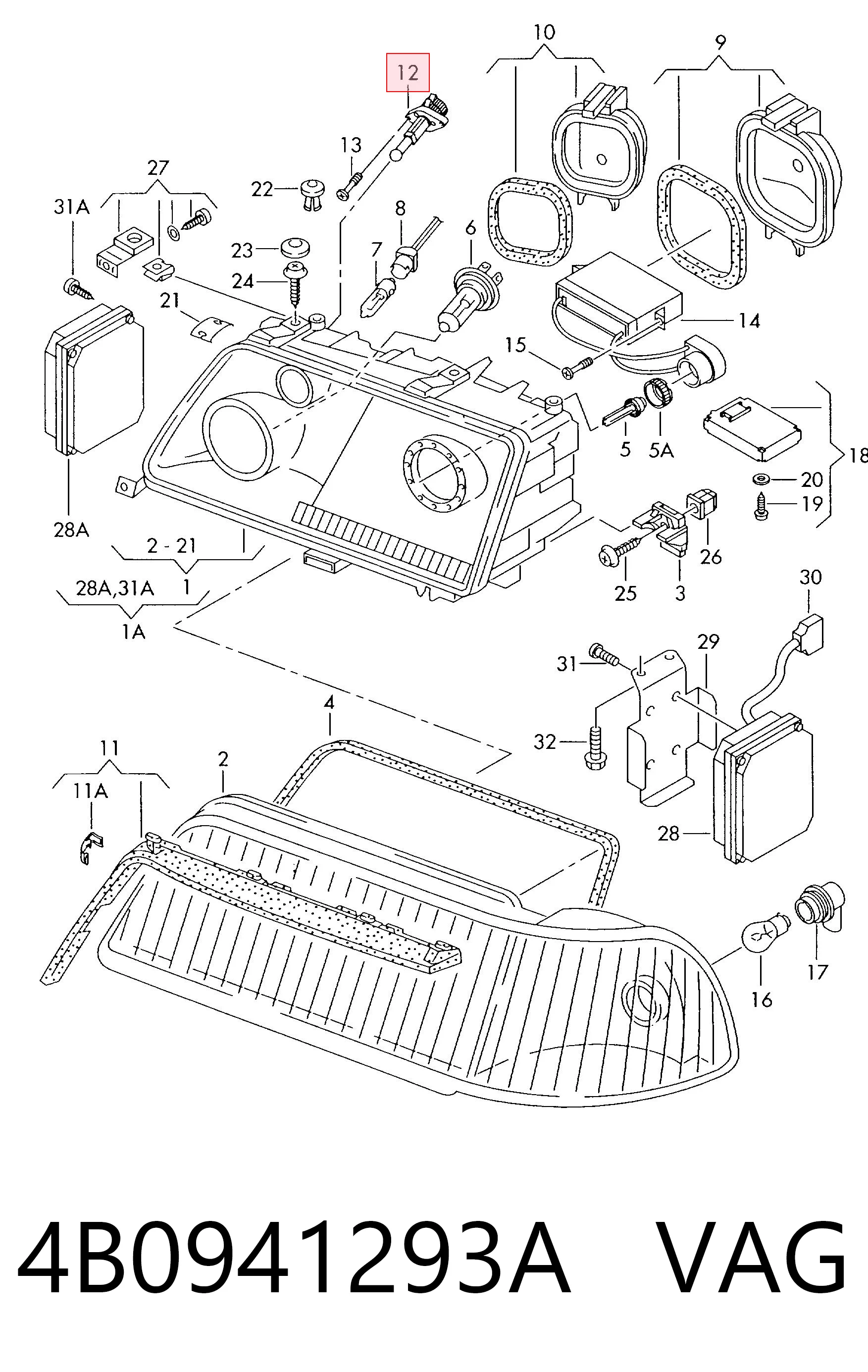 4B0941293A VAG Corretor da luz