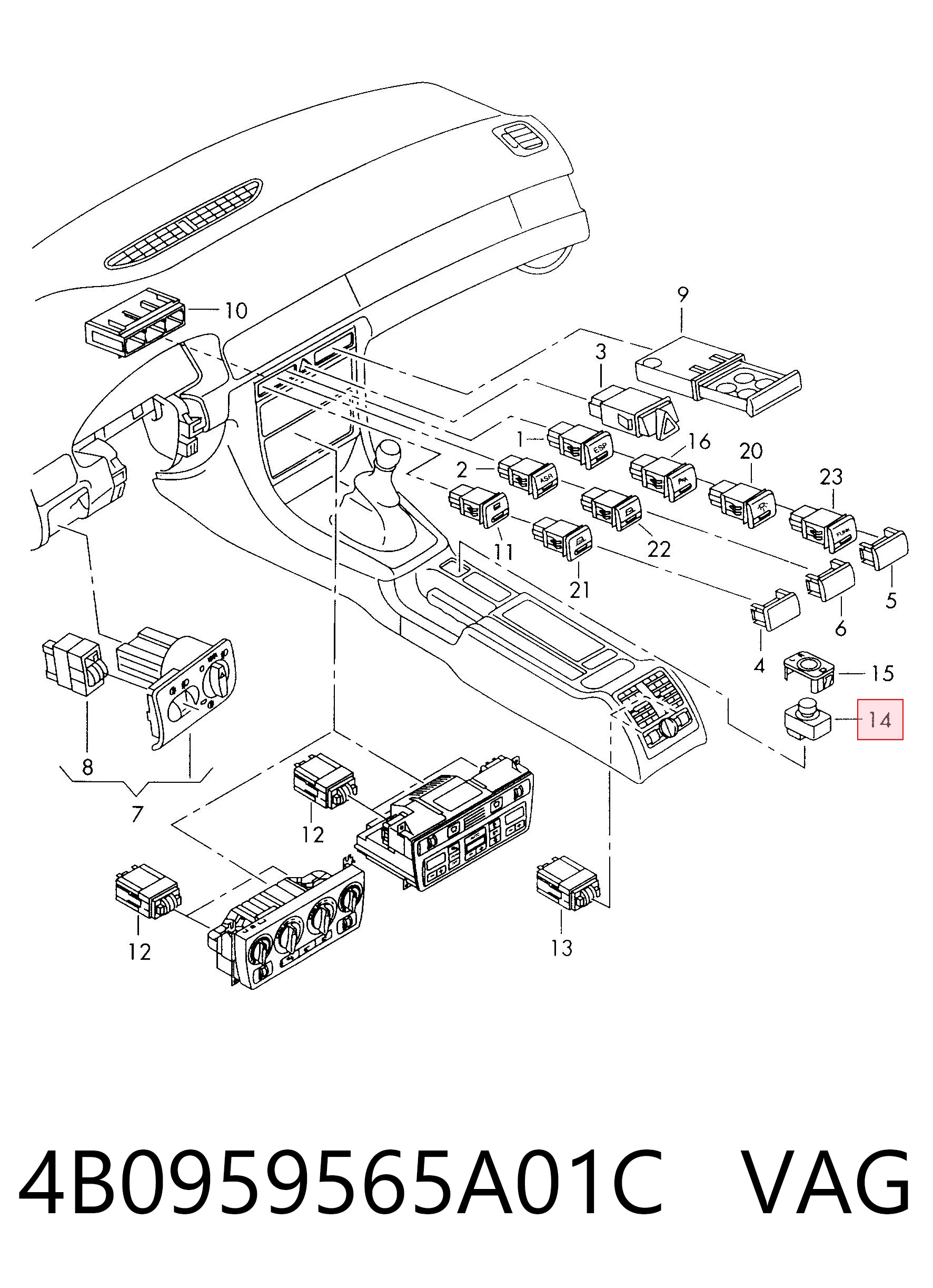 4B0959565A01C VAG Unidade de controlo dos espelhos de retrovisão, na porta