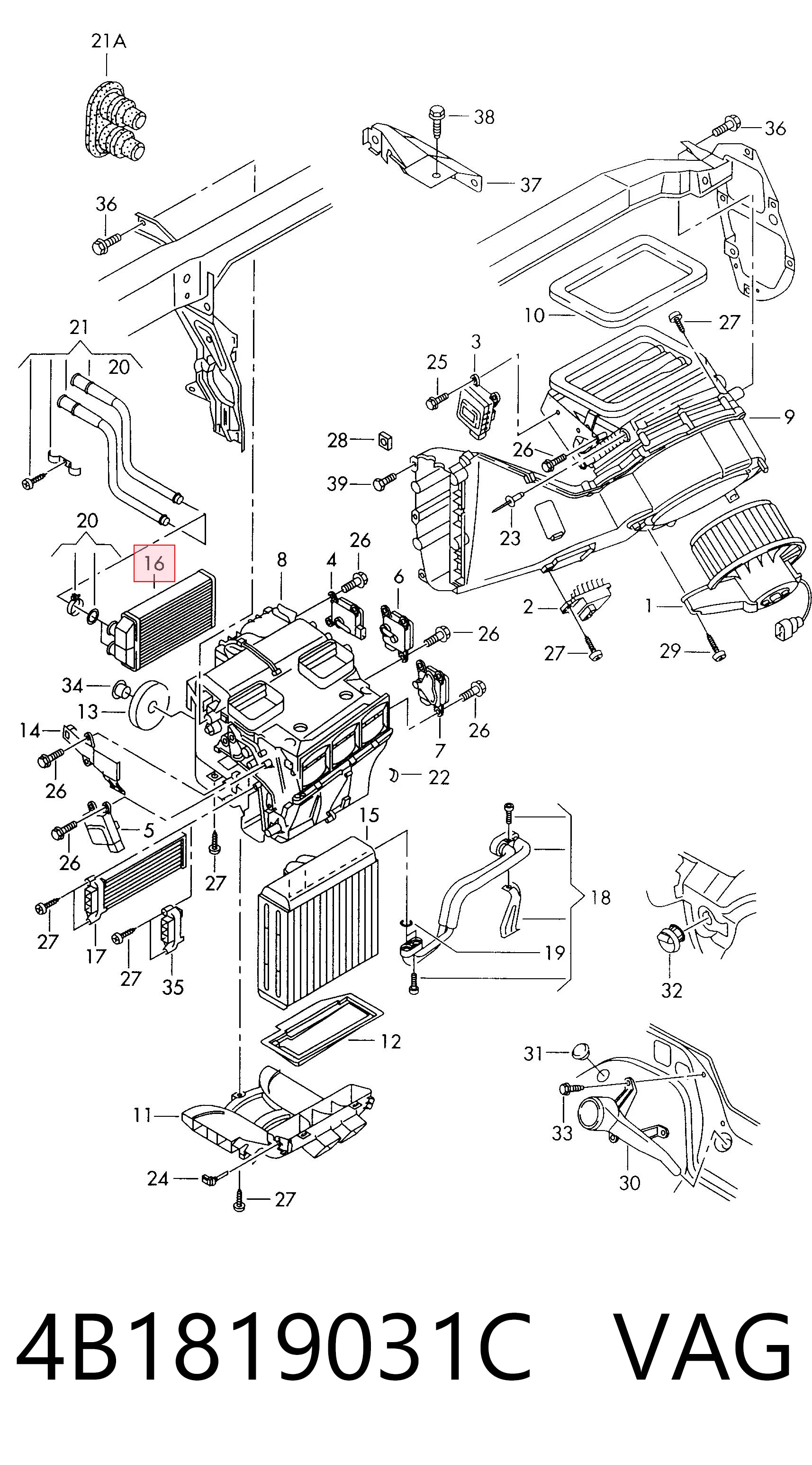 Radiador de forno (de aquecedor) Audi A6  4B2, 4B4 ao melhor preço