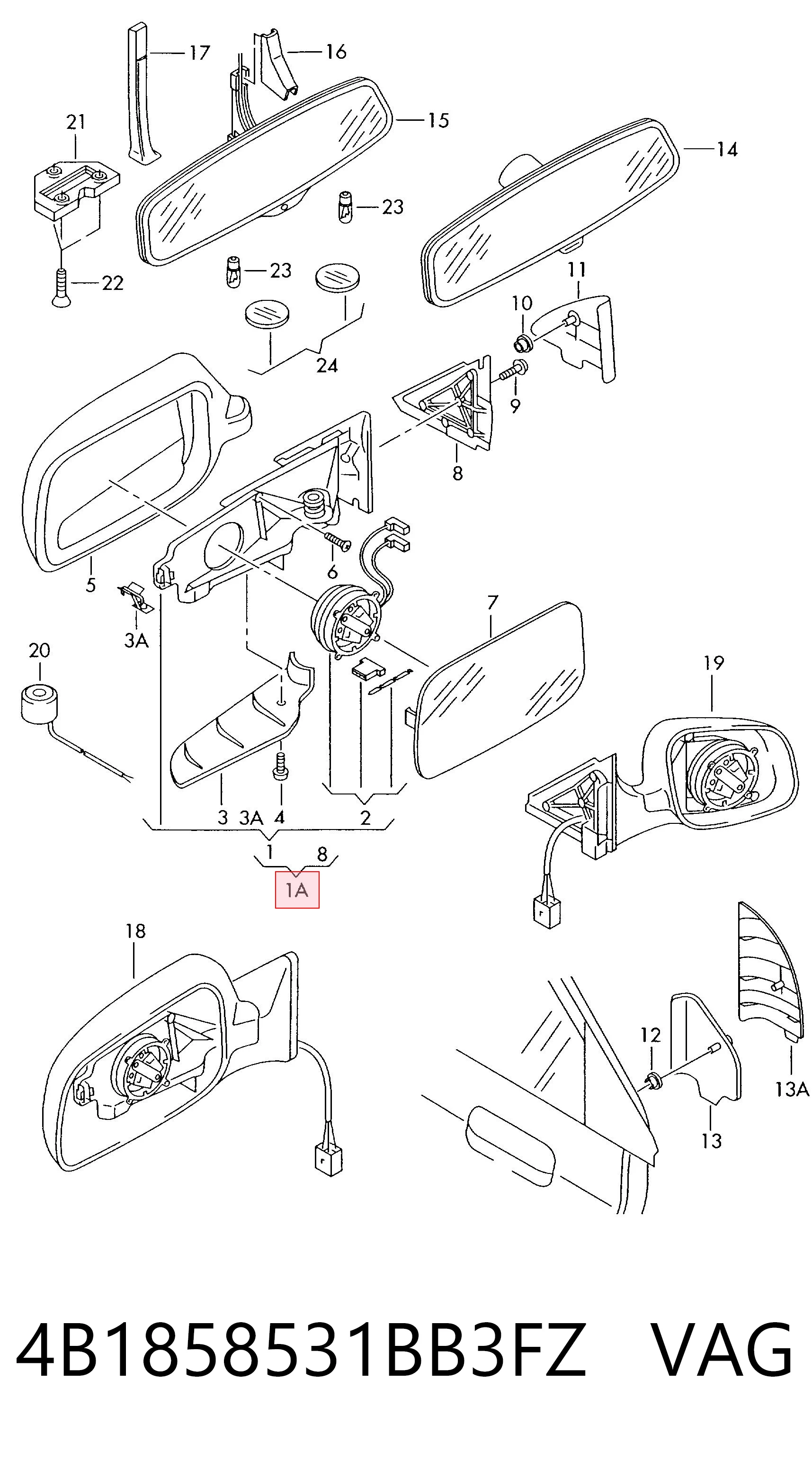 Espelho de retrovisão esquerdo para Audi A6 4B2, 4B4