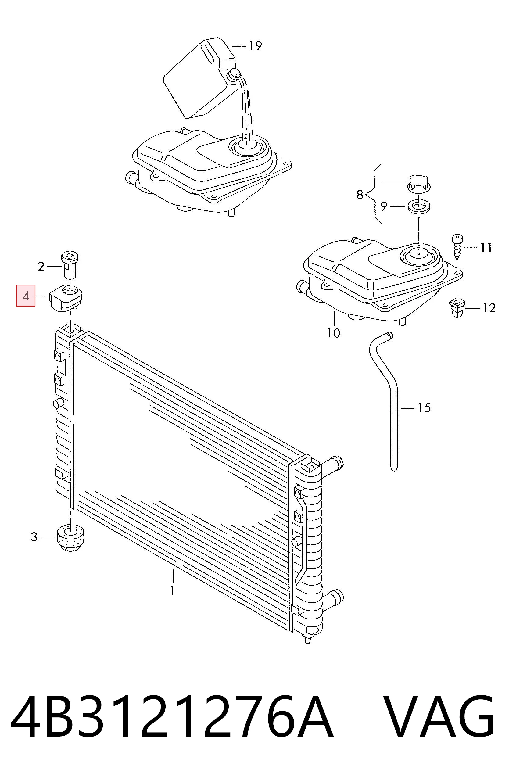 4B3121276A VAG Consola (coxim de fixação) inferior do radiador