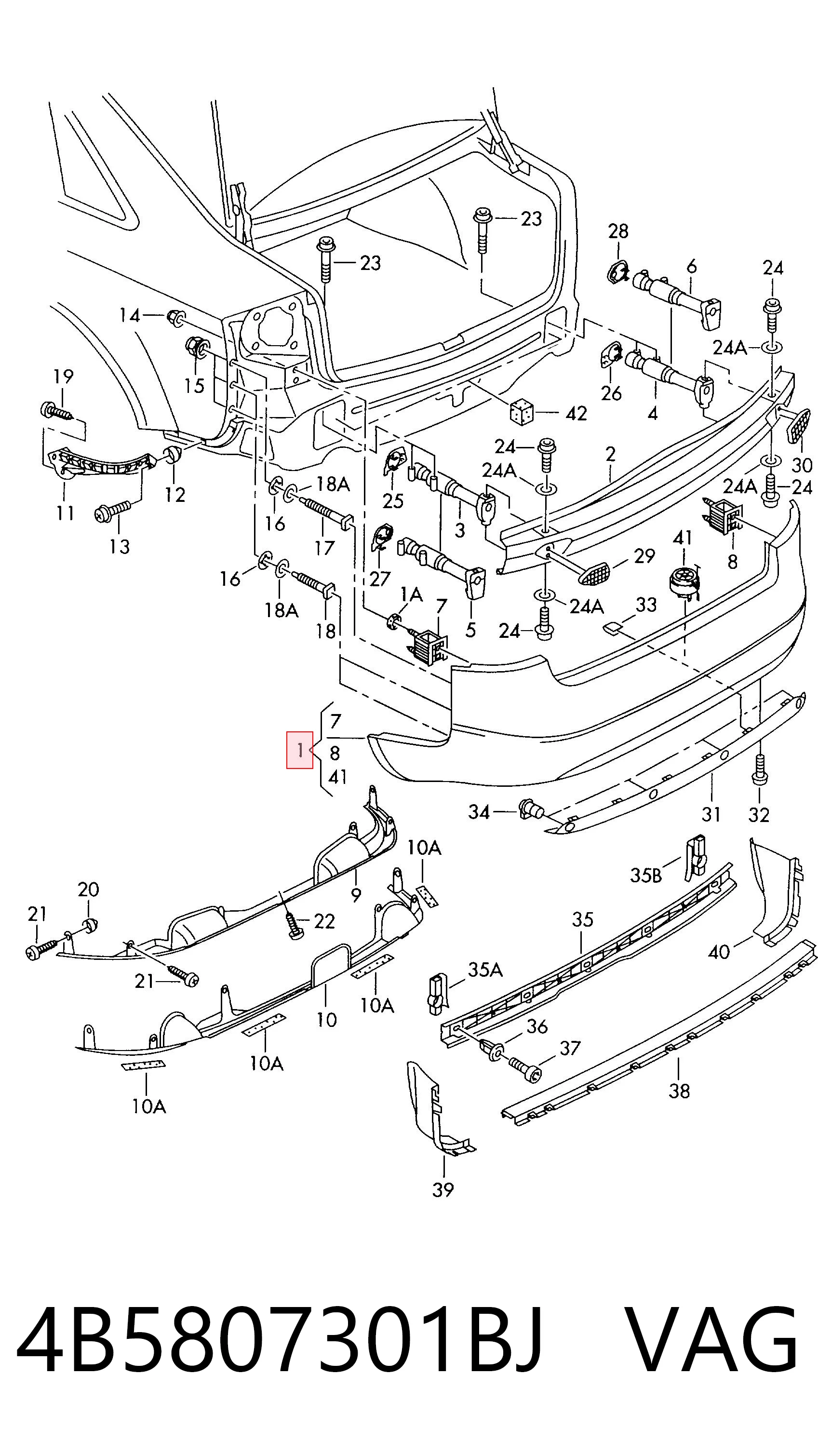Pára-choque traseiro para Audi A6 C5 4B2, 4B4