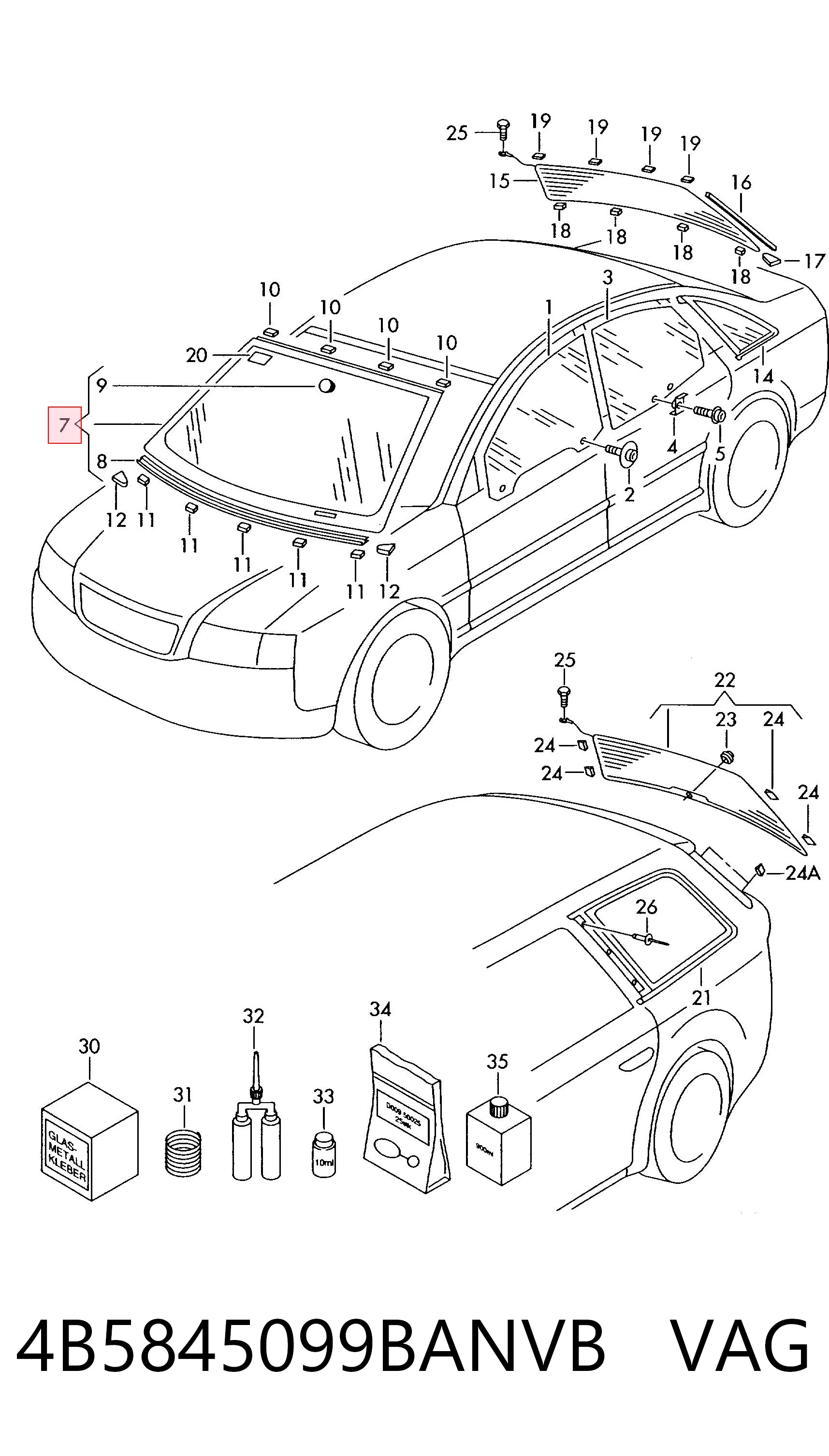 Pára-brisas para Audi A6 C5 4B2, 4B4