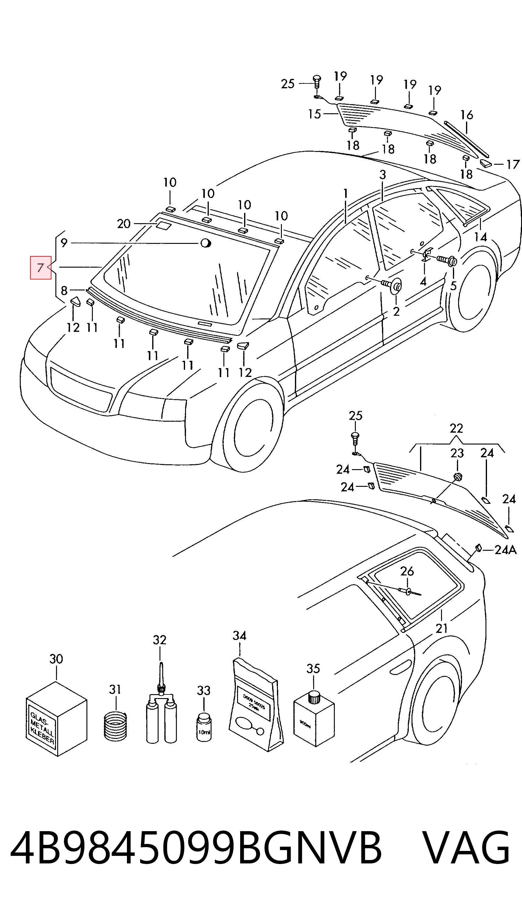 Pára-brisas para Audi A6 C5 4B5, 4B6