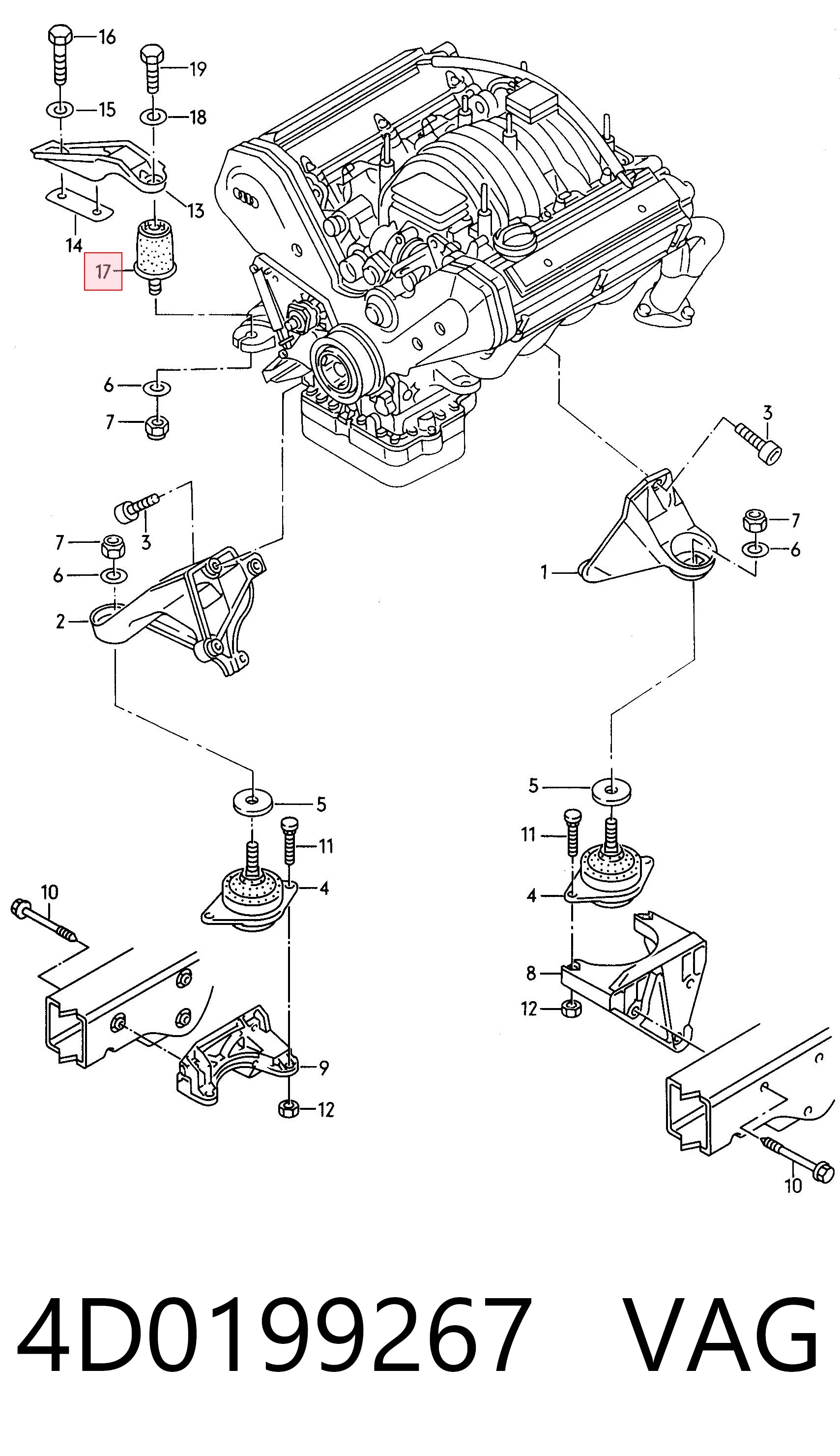 4D0199267 VAG Coxim (suporte) dianteiro de motor