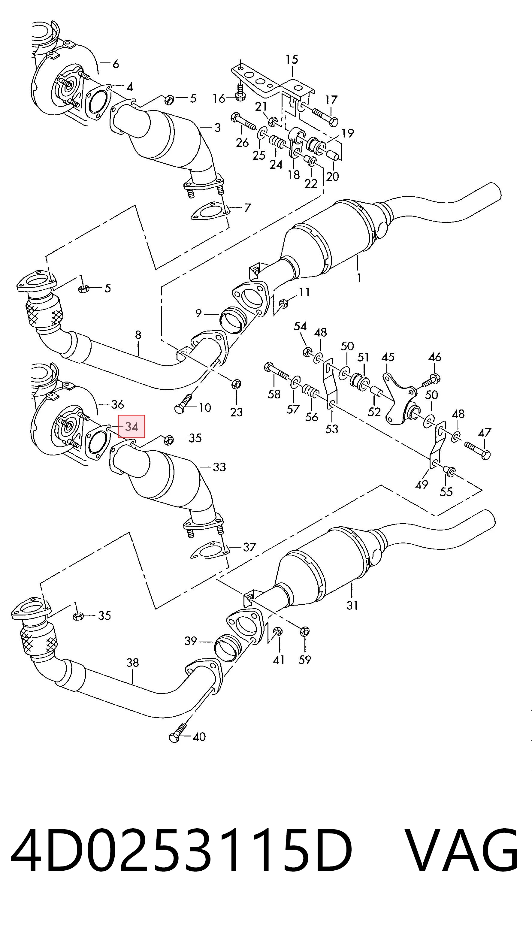 4D0253115D VAG Vedante de catalisador (de neutralizador catalítico)