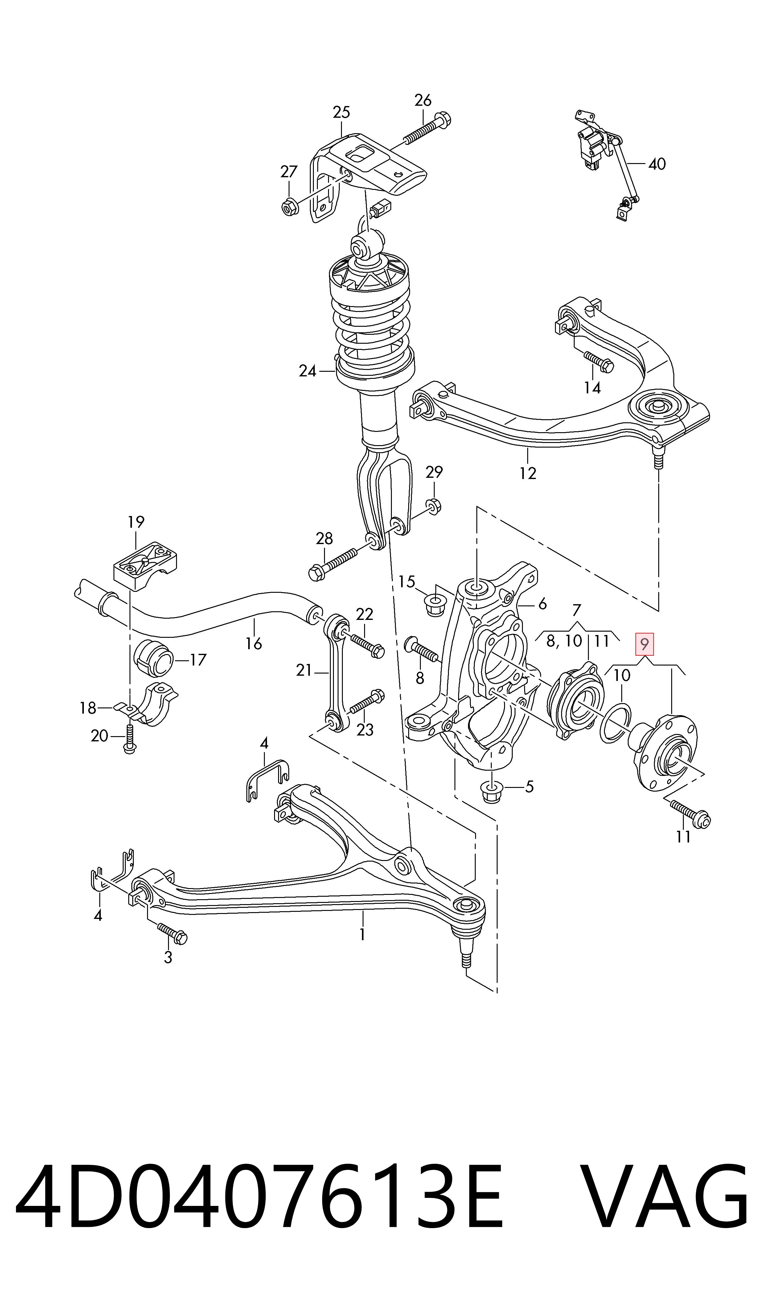 4D0407613E VAG Cubo dianteiro
