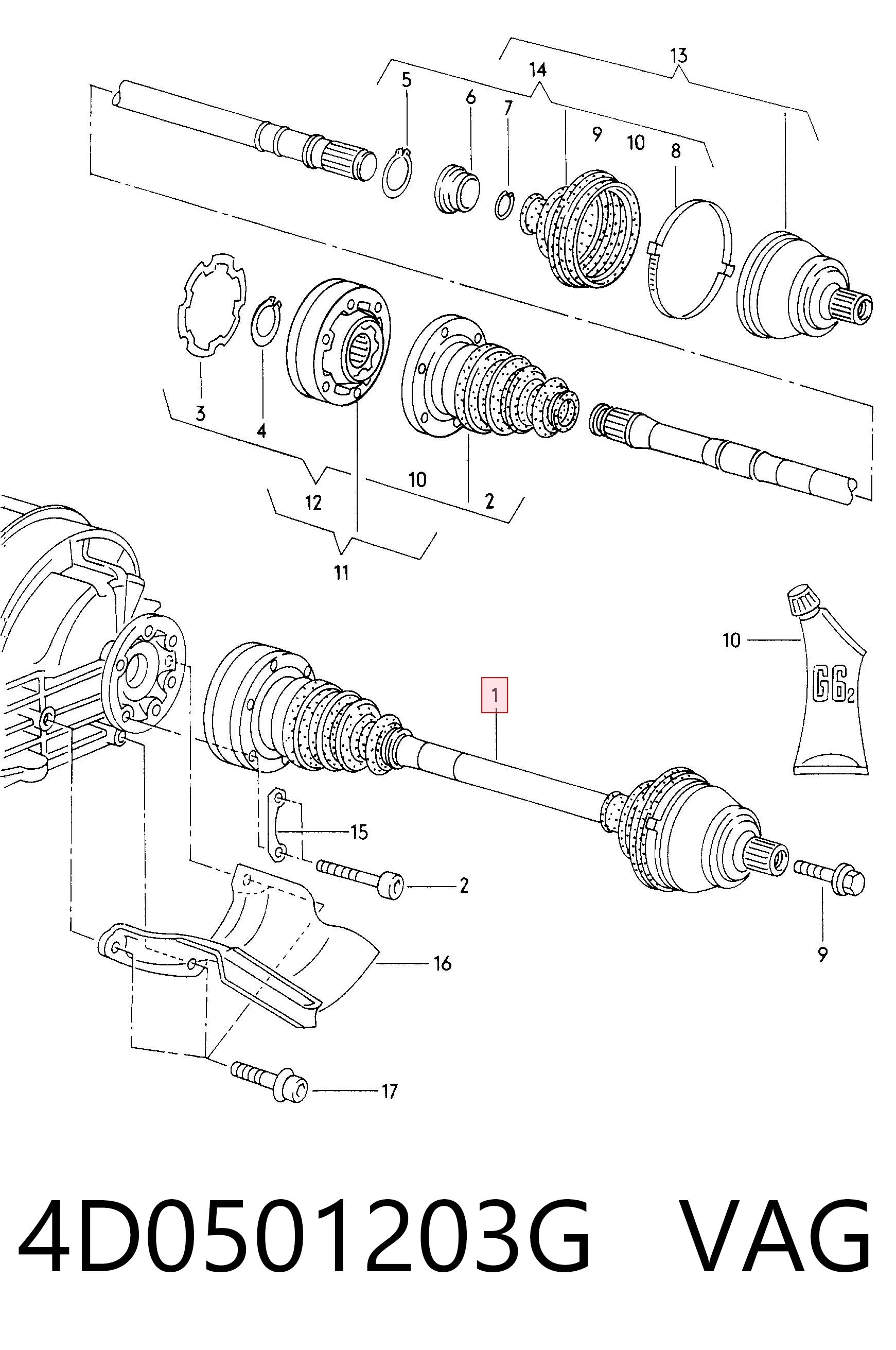 Semieixo traseiro para Audi A8 D2 4D2, 4D8