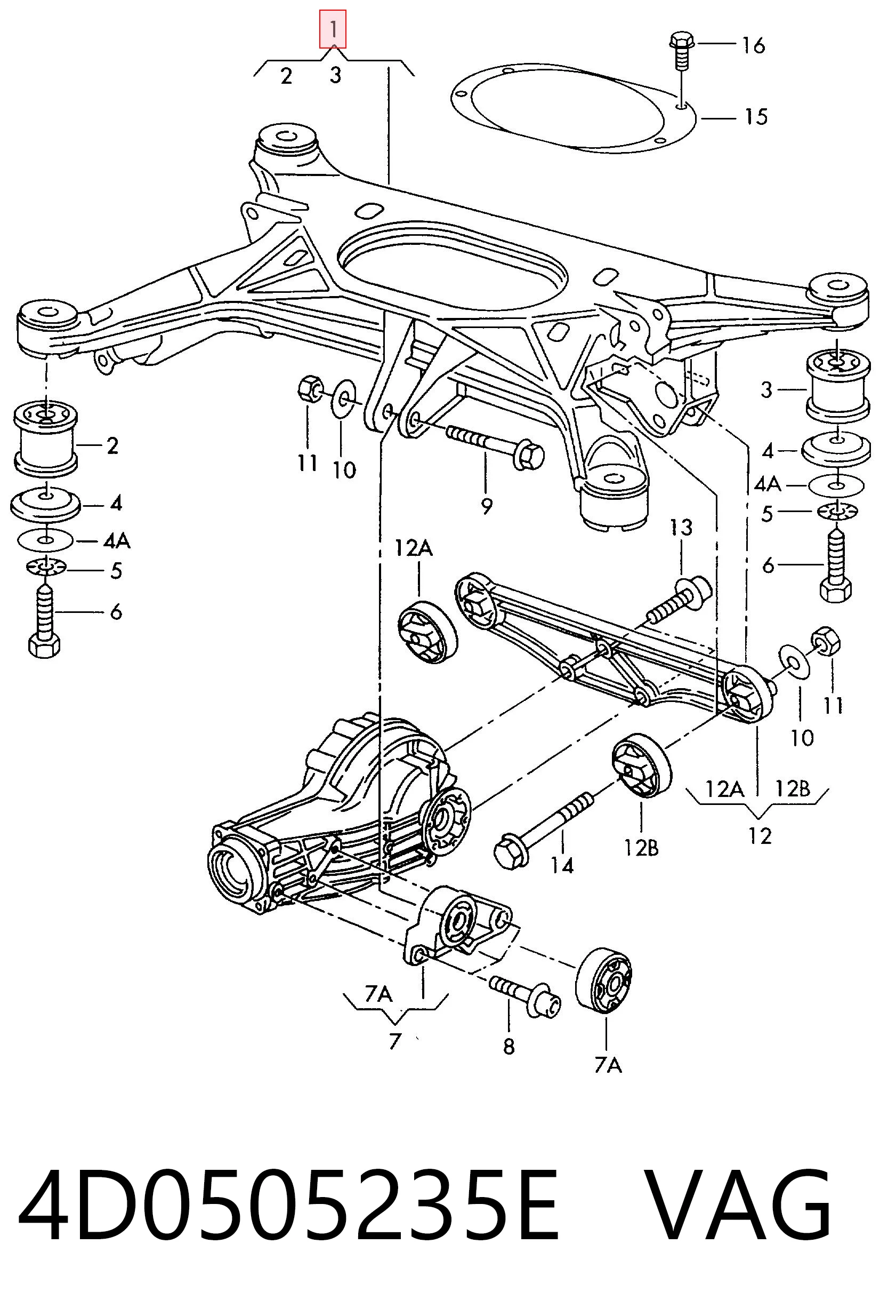 Viga de suspensão traseira (plataforma veicular) para Audi A8 D2 4D2, 4D8