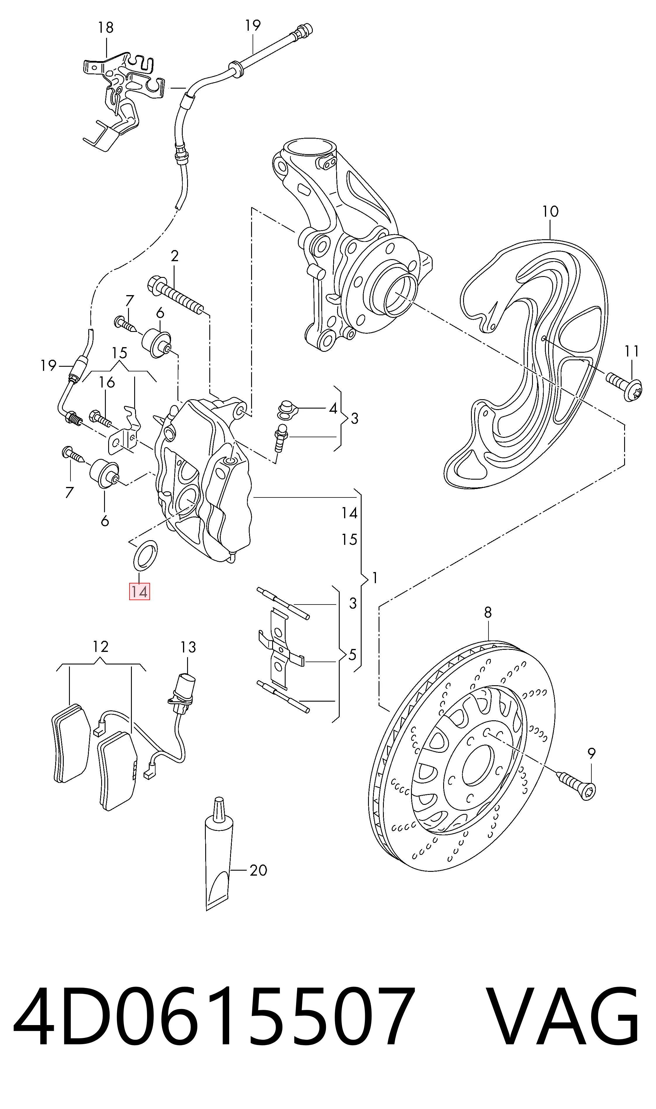 Kit de reparação de suporte do freio dianteiro VAG 4D0615507 preço, a partir de 17,86 USD