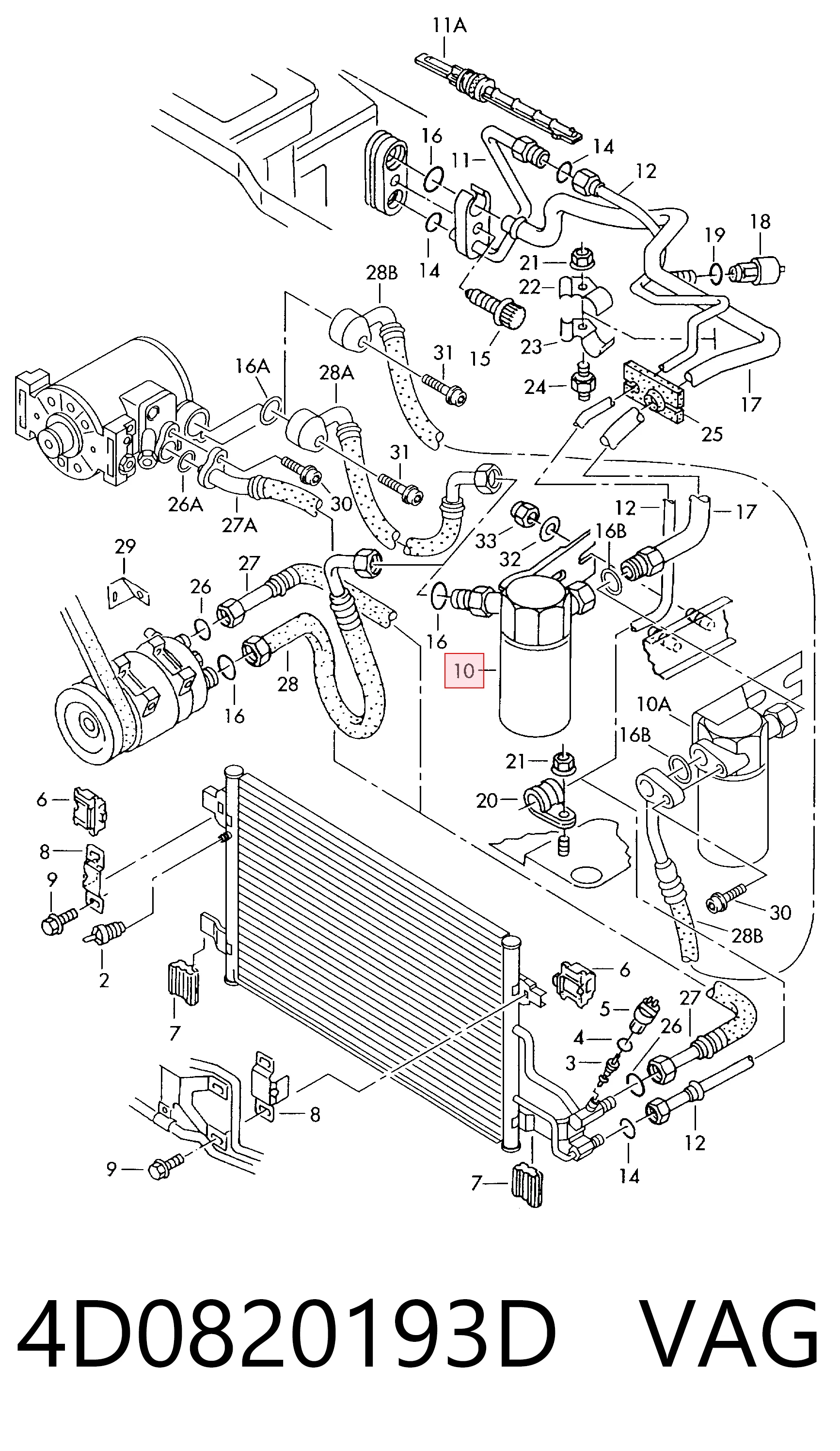 4D0820193D VAG Tanque de recepção do secador de aparelho de ar condicionado
