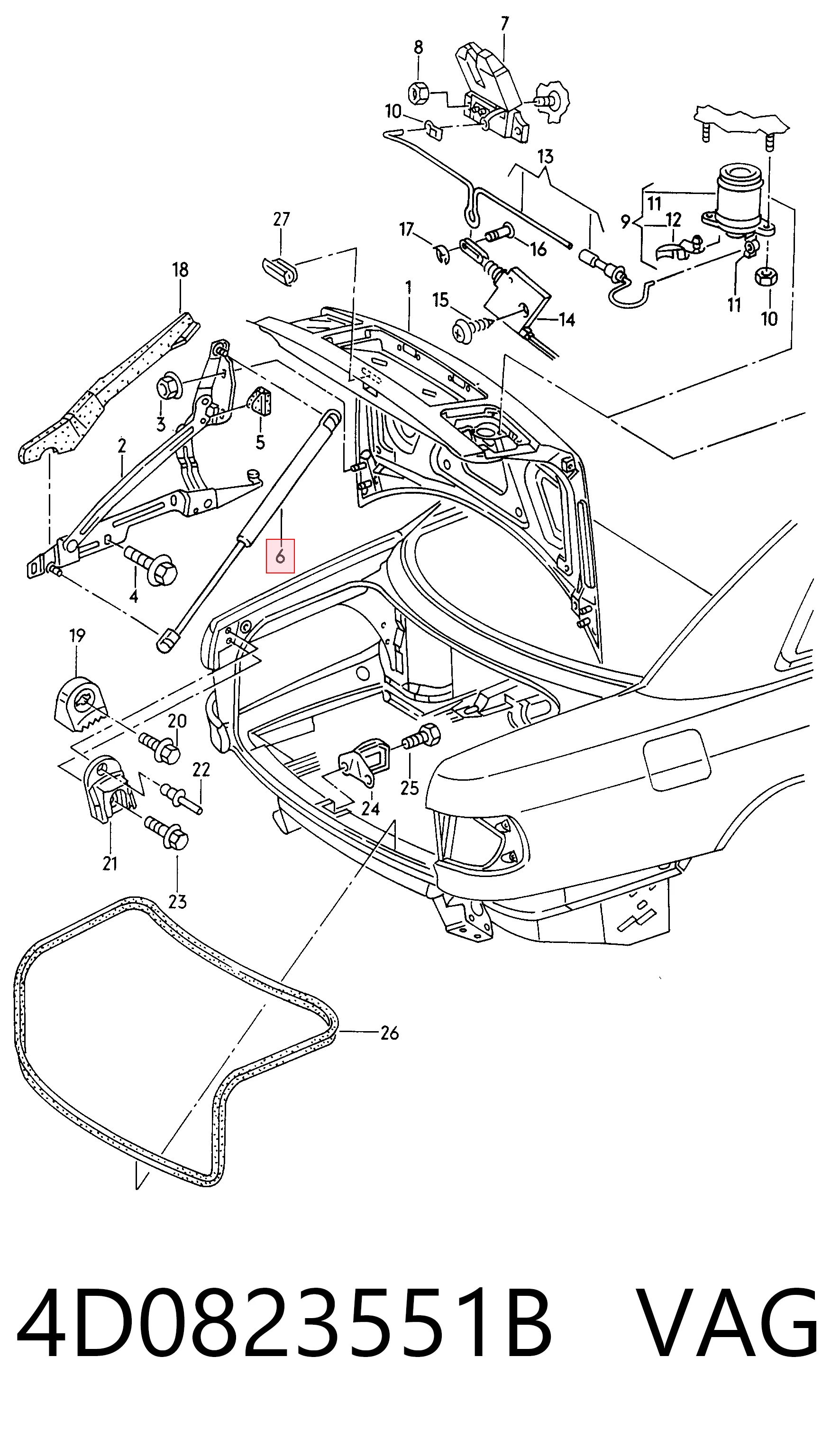 Amortecedor de tampa de porta-malas (de 3ª/5ª porta traseira) para Audi A8 4D2, 4D8