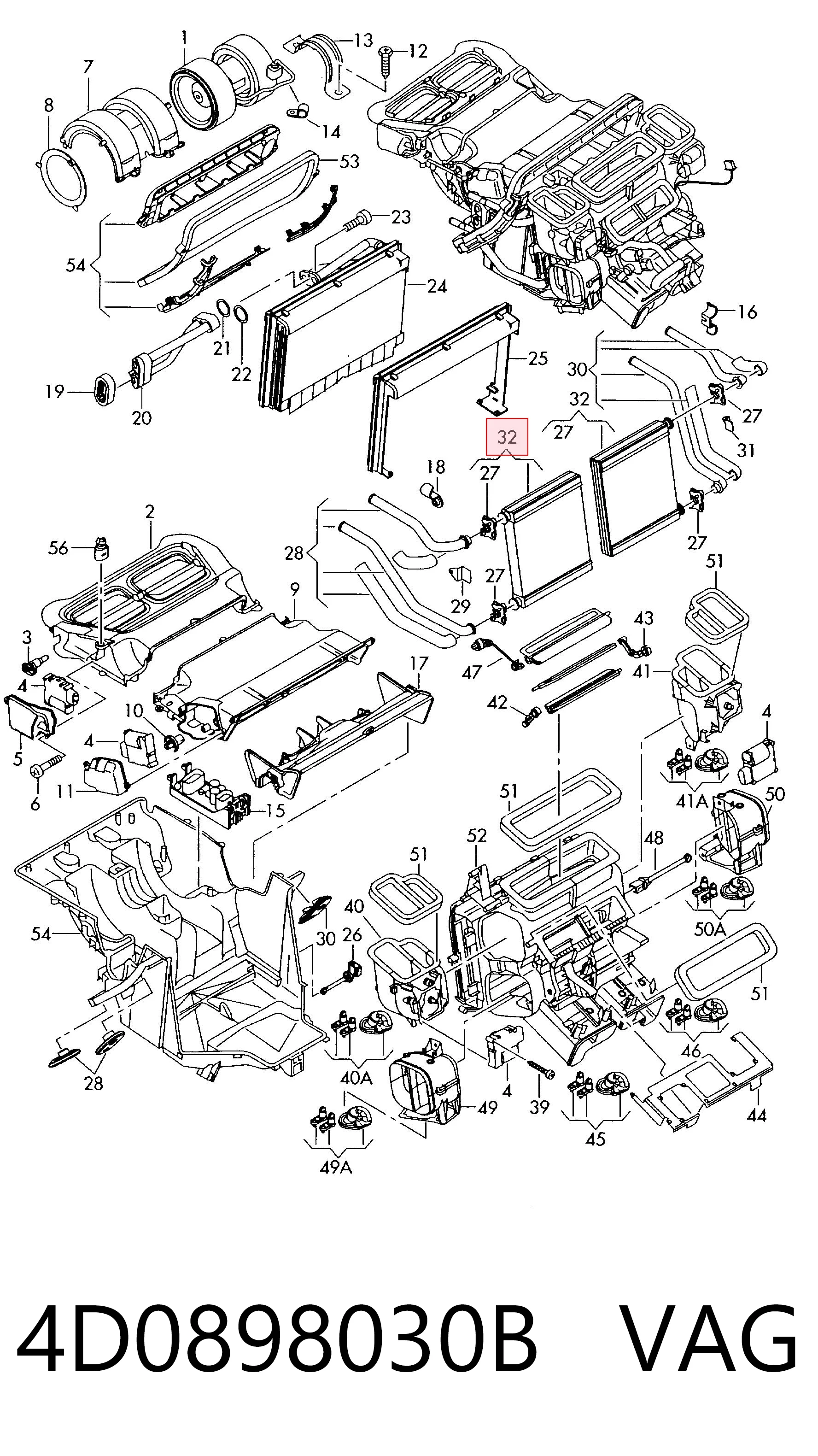Radiador de forno (de aquecedor) para Audi A8 D3 4E2, 4E8