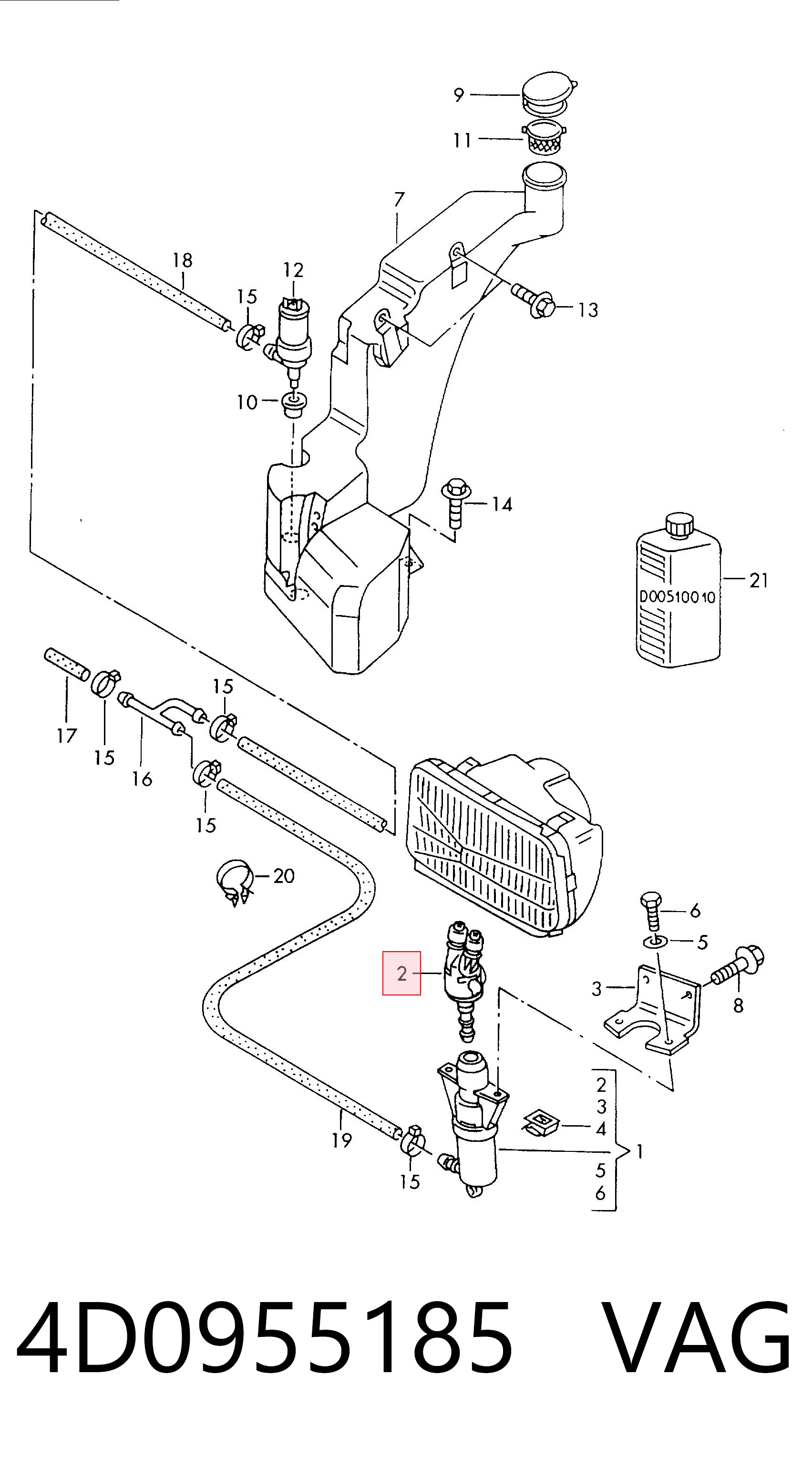 4D0955185 VAG Injetor de fluido para lavador da luz dianteira