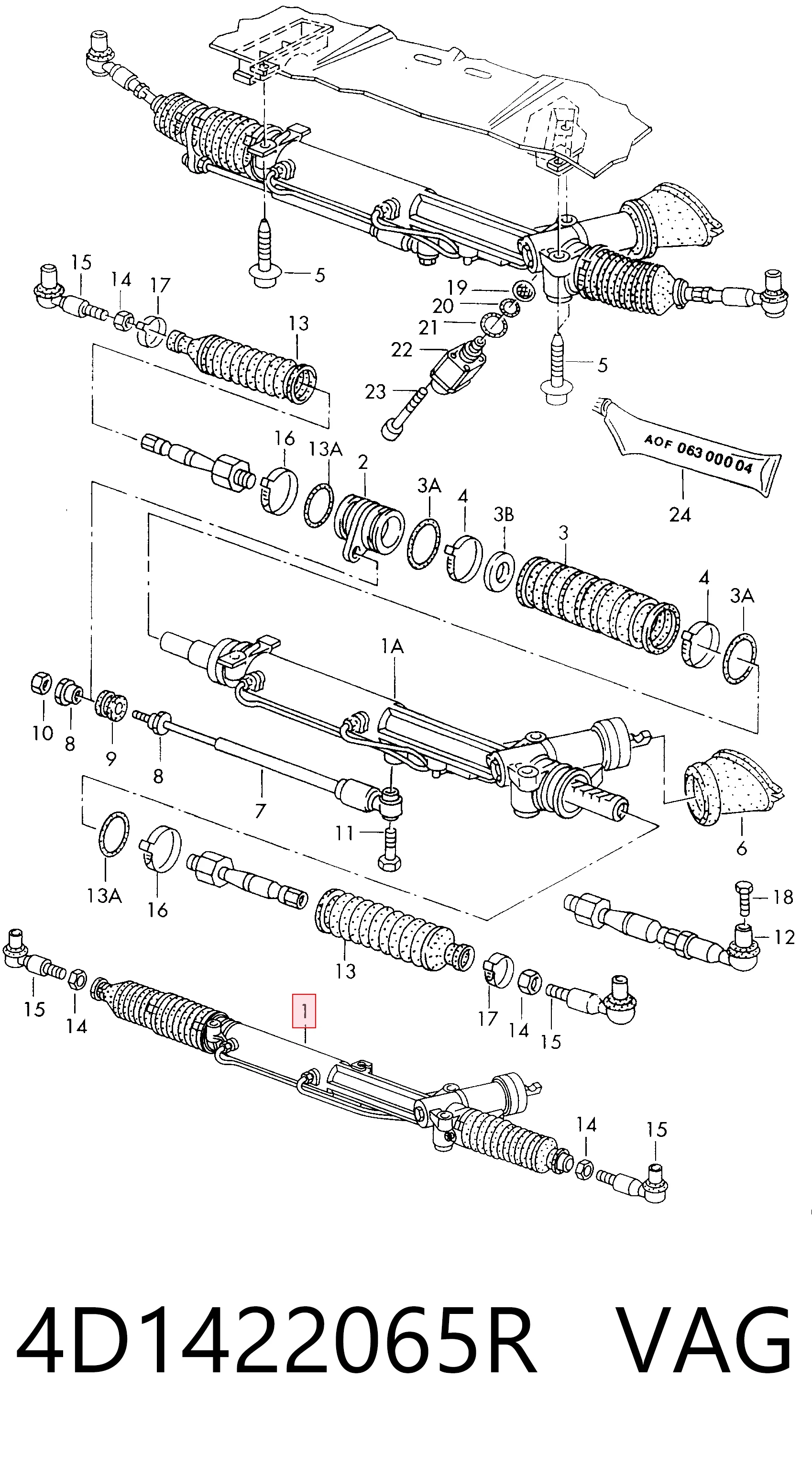 Cremalheira da direção para Audi A8 D2 4D2, 4D8