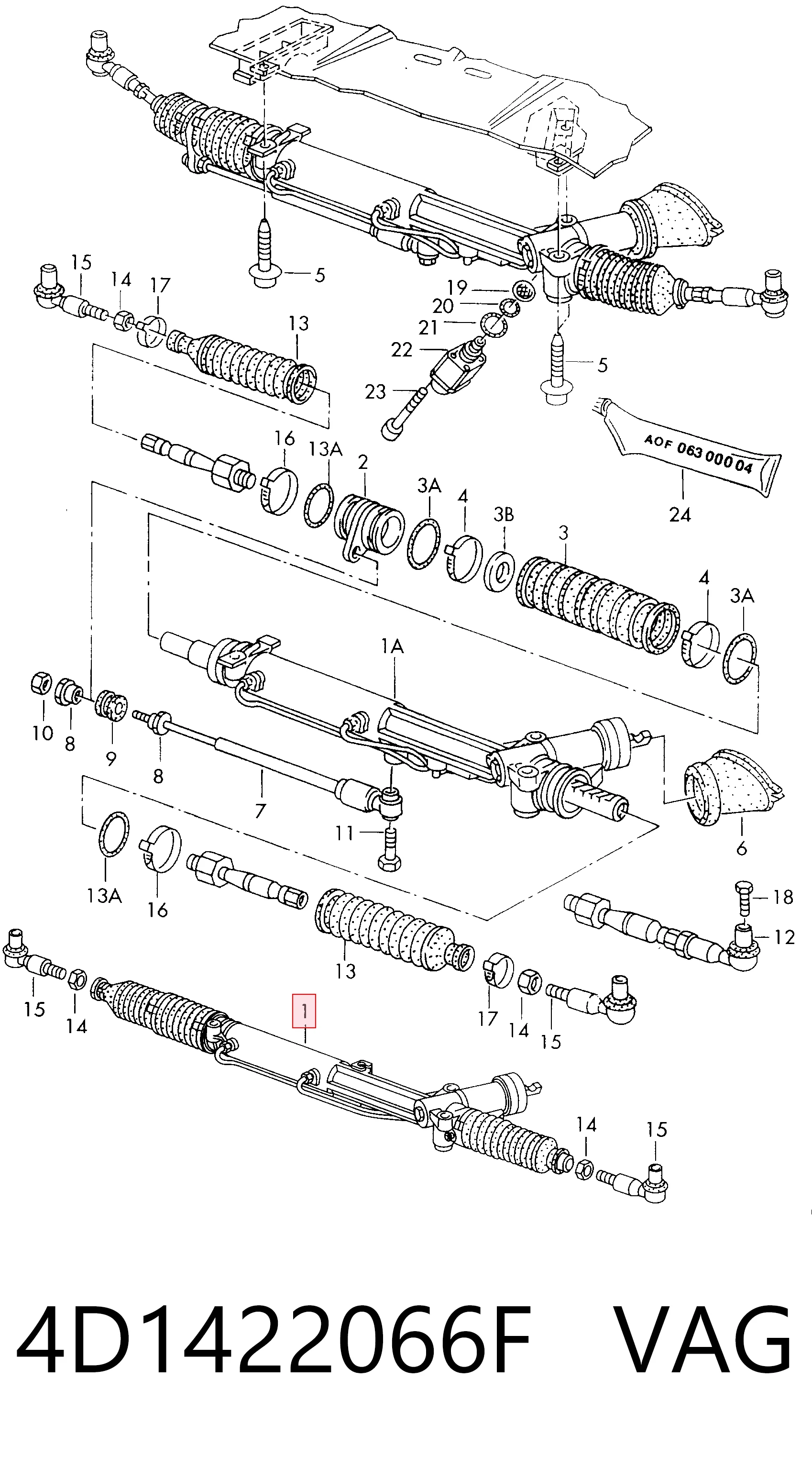 Cremalheira da direção Audi A8 D2 4D2, 4D8