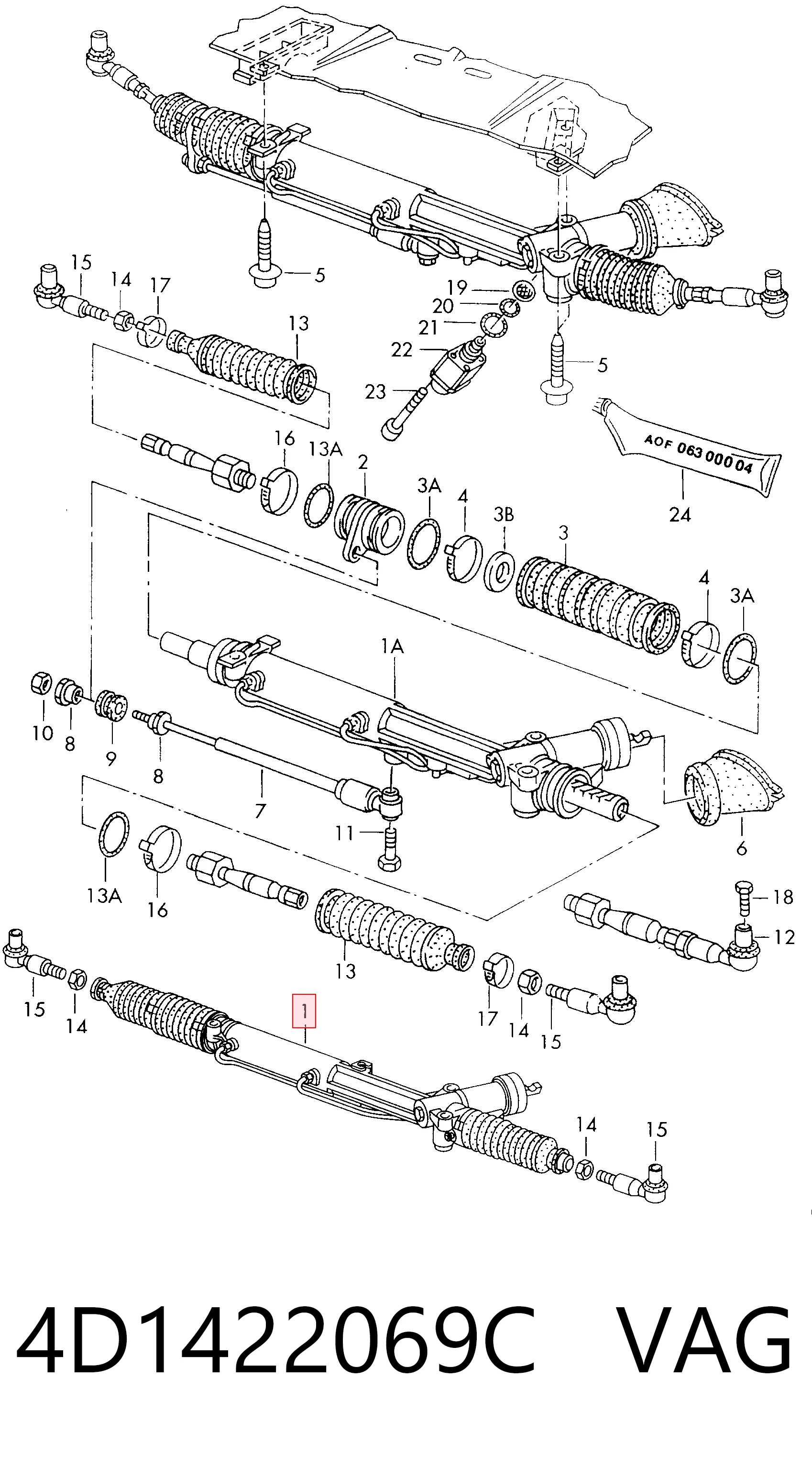Cremalheira da direção para Audi A8 4D2, 4D8