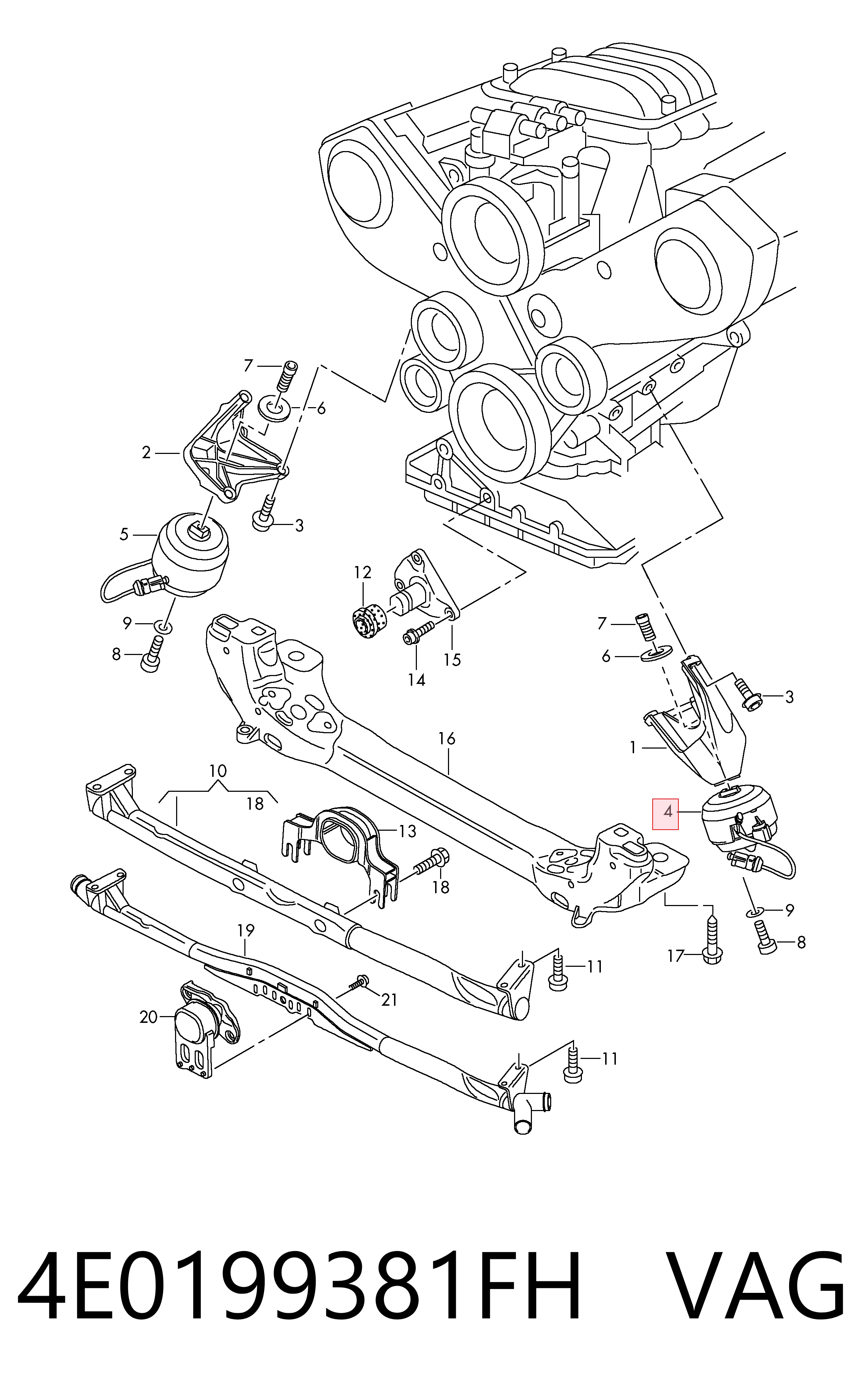 4E0199381FH VAG Coxim (suporte) esquerdo de motor