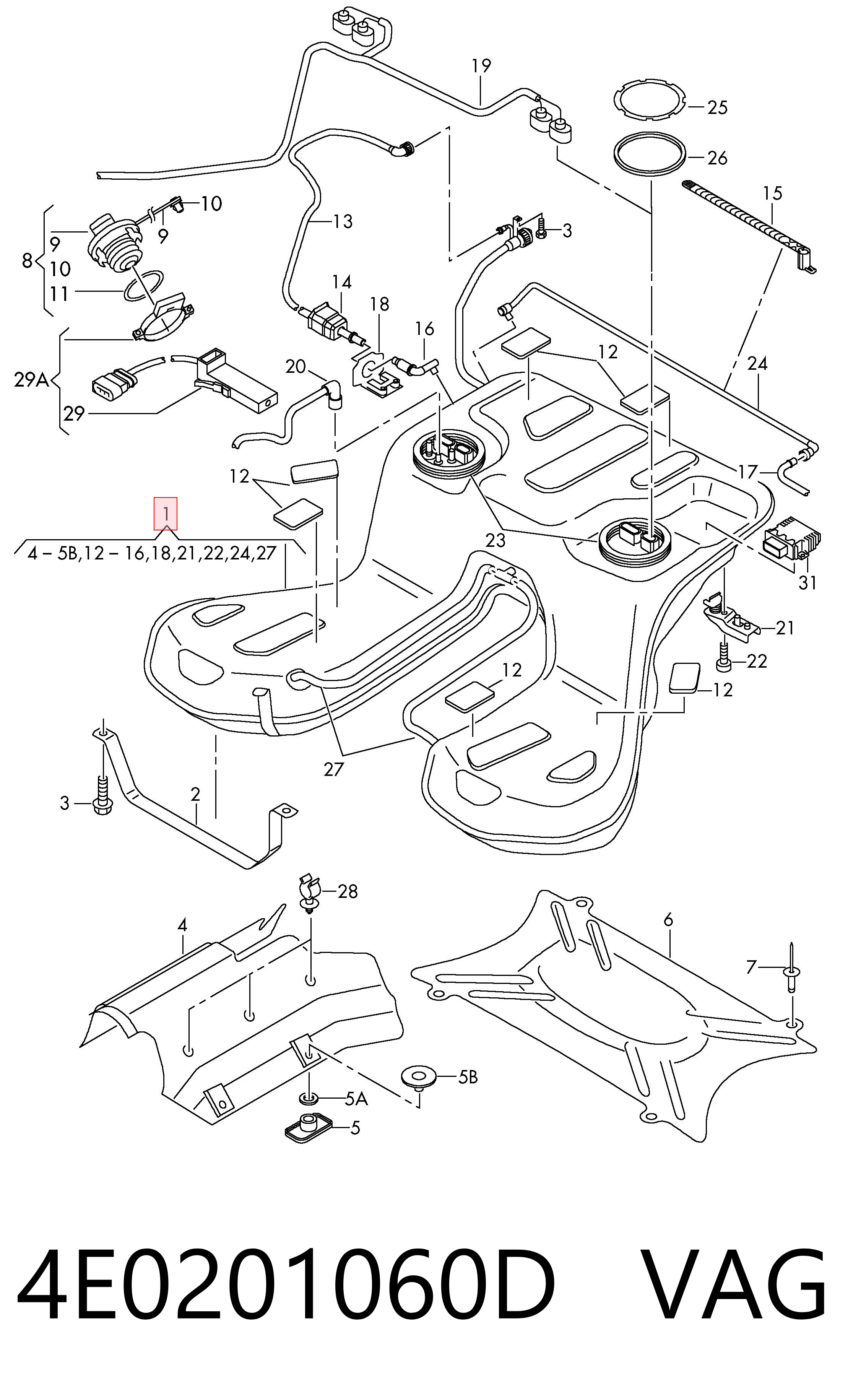Tanque de combustível para Audi A8 D3 4E2, 4E8