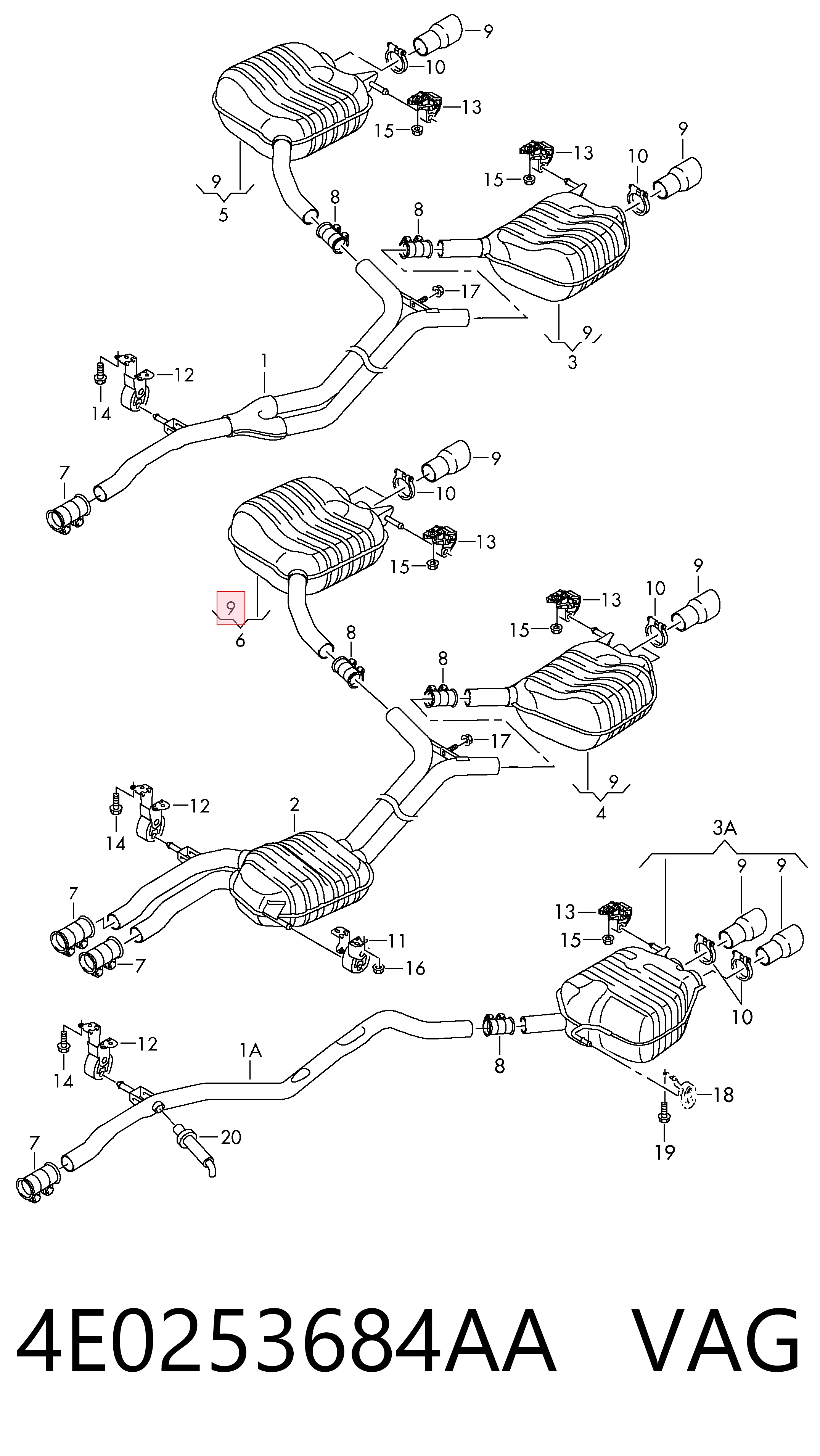 Silenciador, parte traseira para Audi Q5  8RB