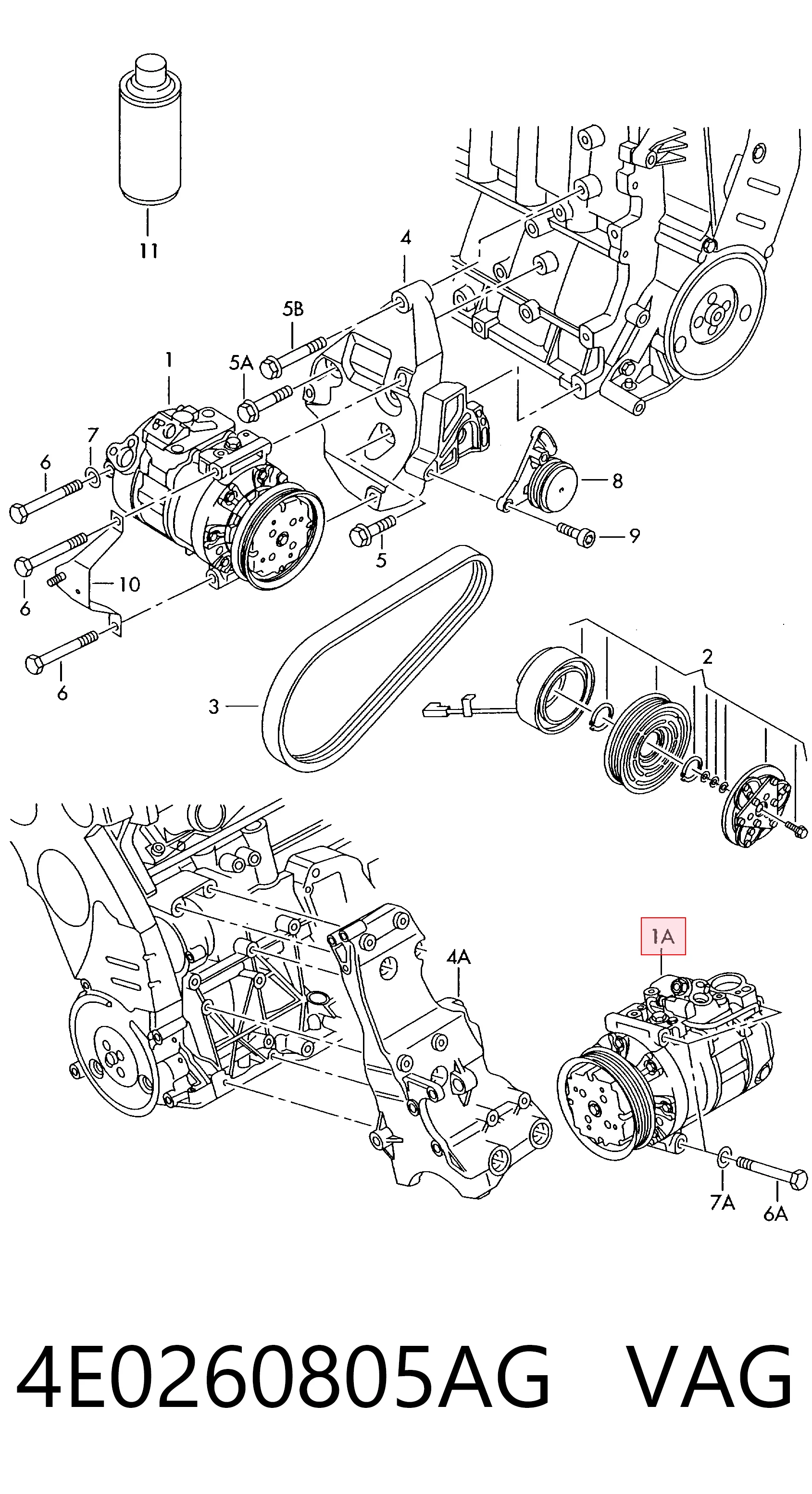 4E0260805AG VAG Compressor de aparelho de ar condicionado
