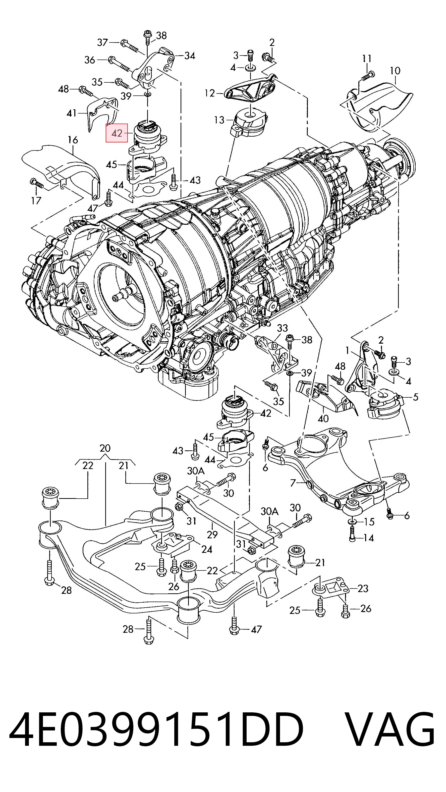 4E0399151DD VAG Coxim de transmissão (suporte da caixa de mudança)