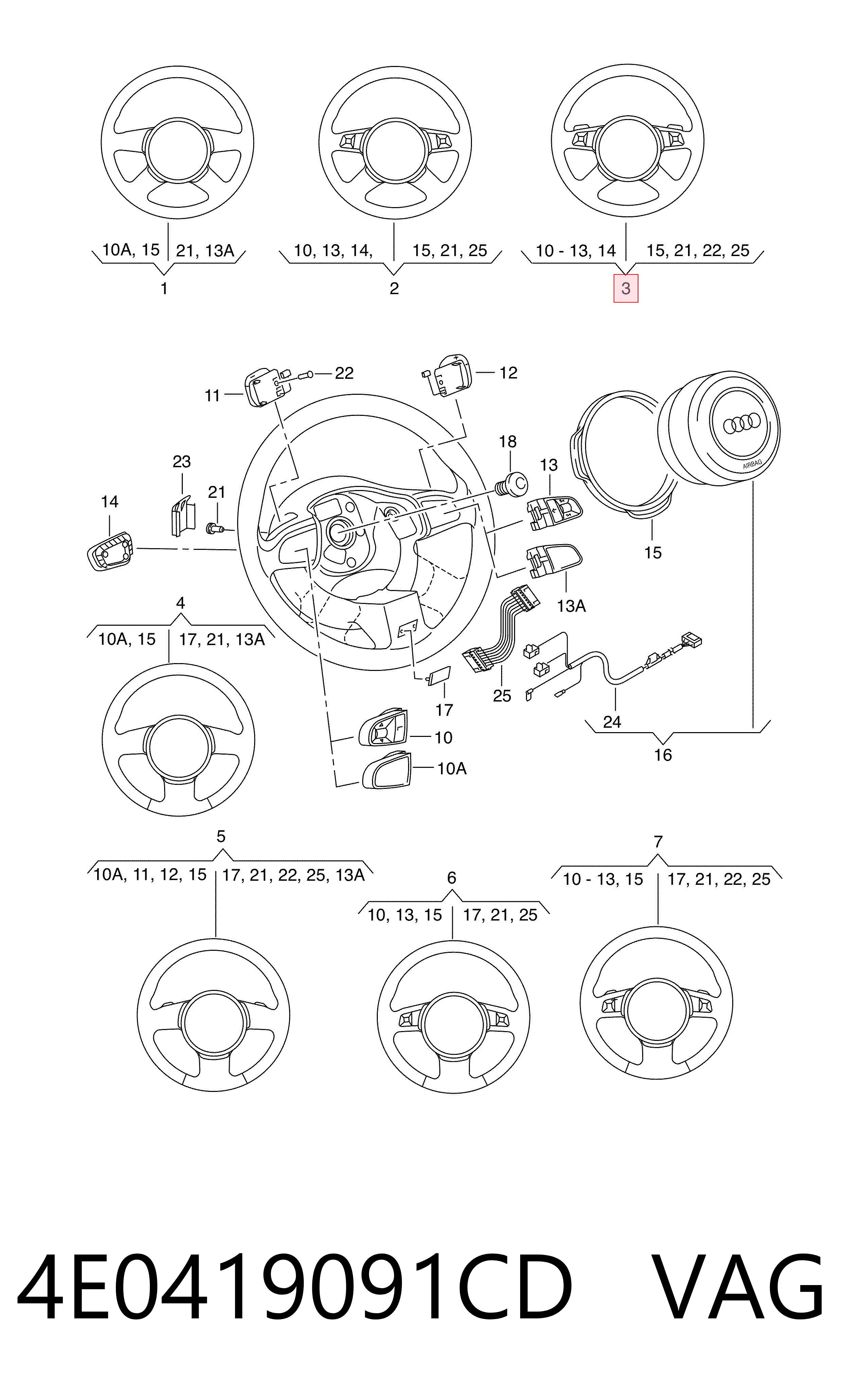 Volante para Audi A8 D3 4E2, 4E8