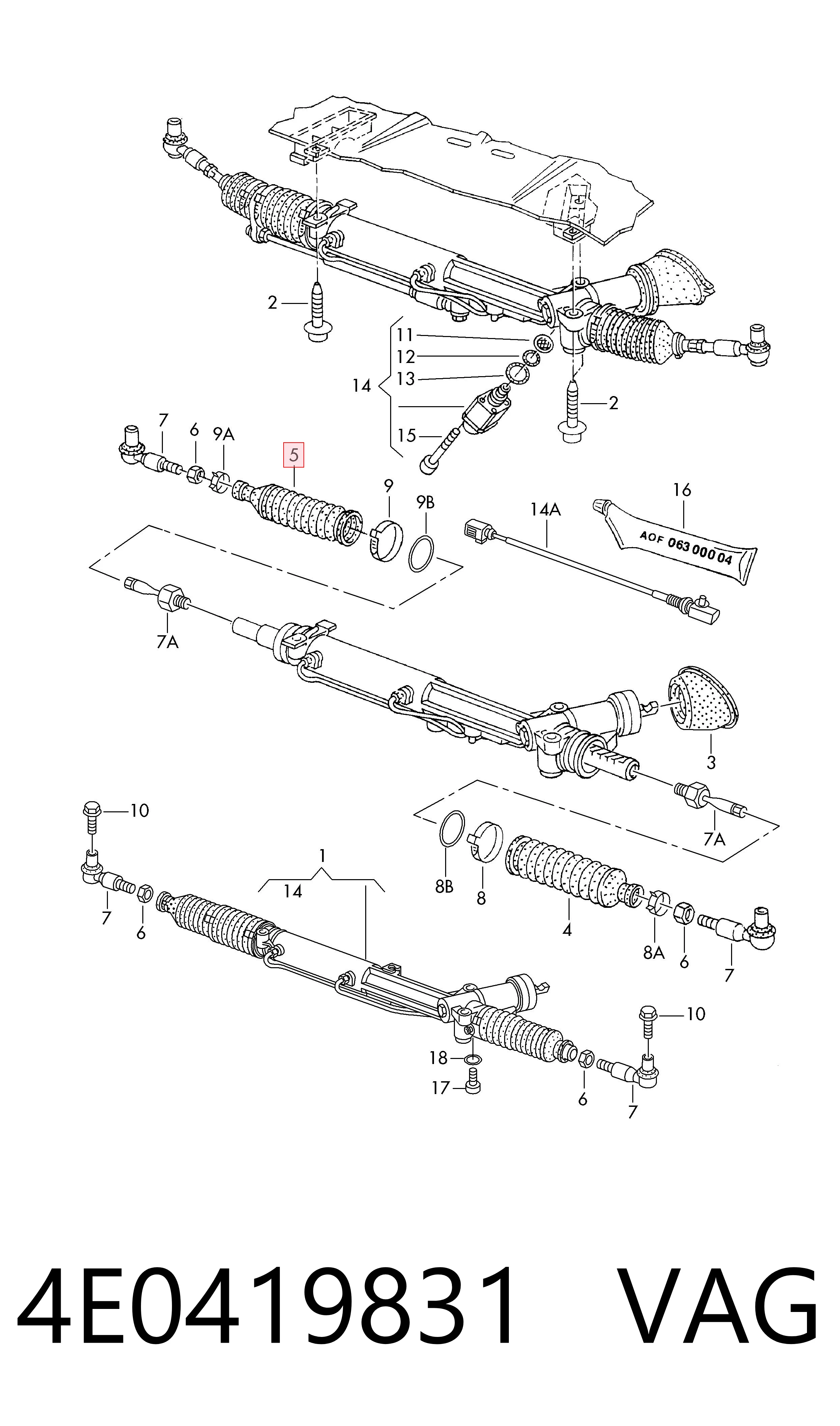 Bota de proteção do mecanismo de direção (de cremalheira) Audi A8 4E2, 4E8 ao melhor preço