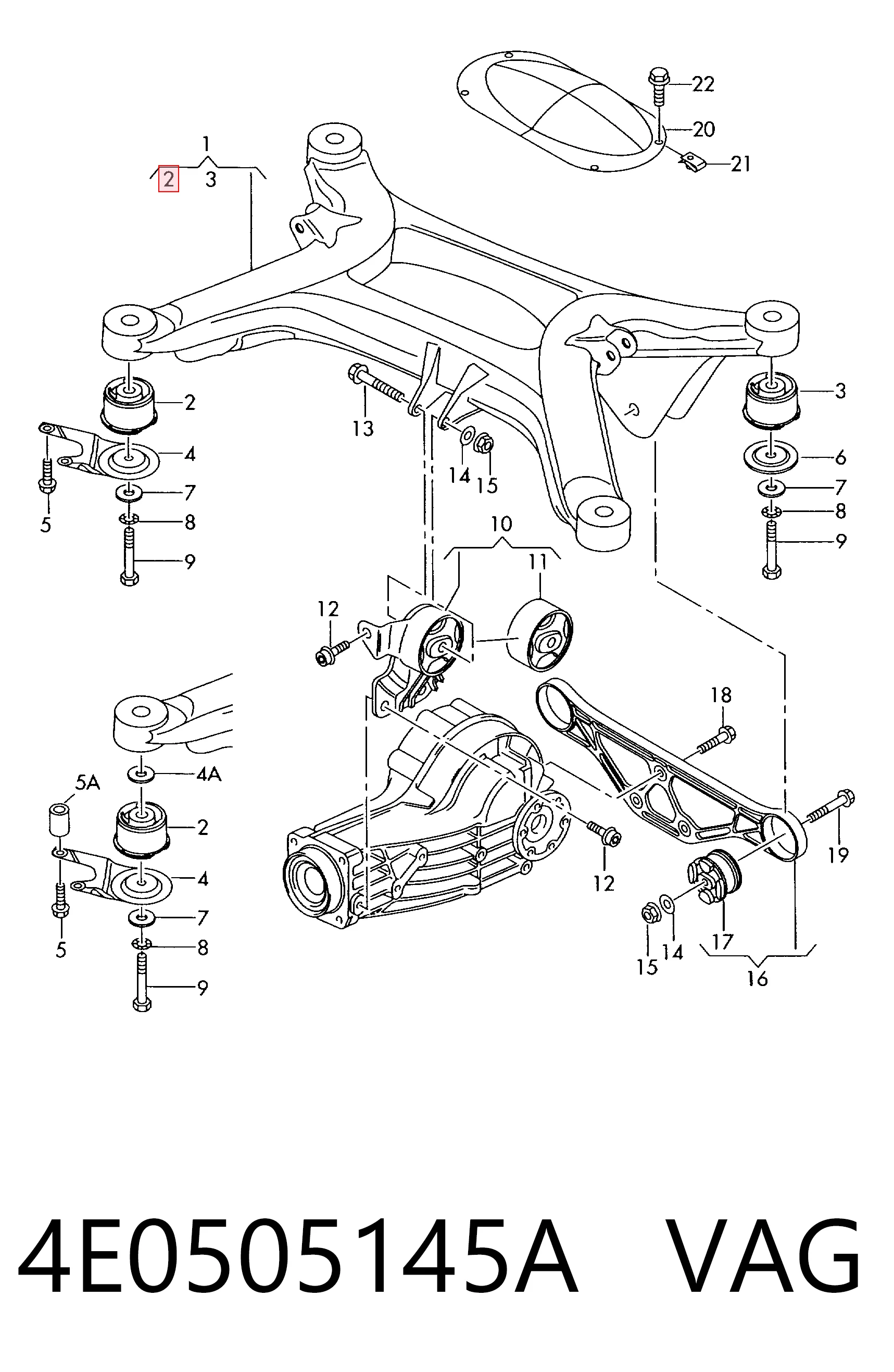 Bloco silencioso de viga traseira (de plataforma veicular) Audi A8  4E2, 4E8 ao melhor preço
