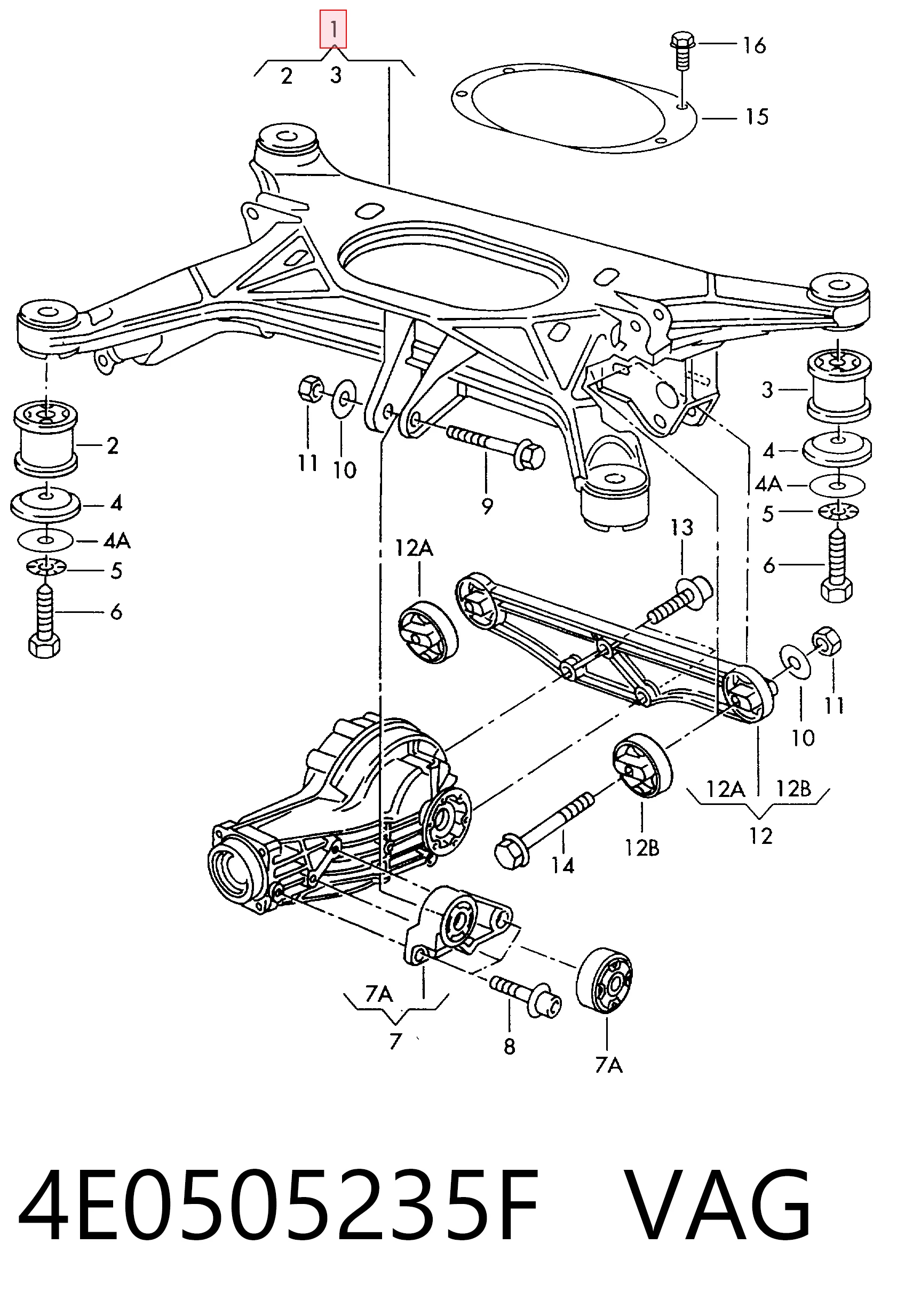 Viga de suspensão traseira (plataforma veicular) Audi A8  4E2, 4E8 ao melhor preço