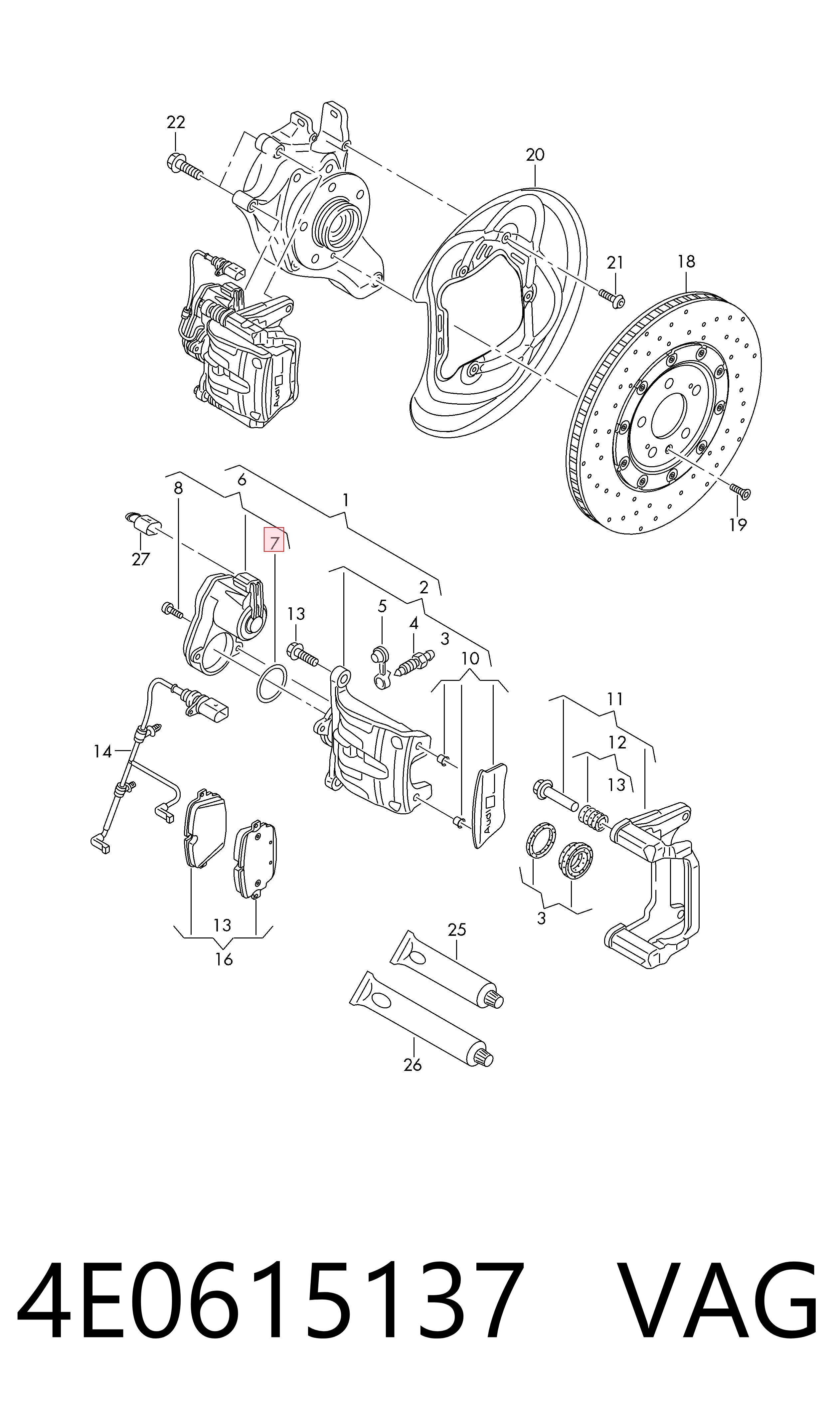 4E0615137 VAG Kit de reparação de suporte do freio traseiro