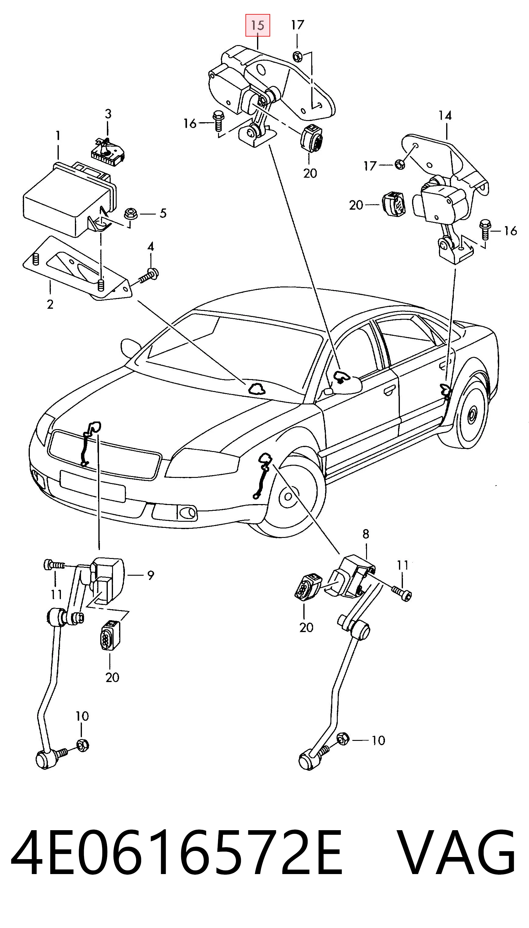 4E0616572E VAG Sensor traseiro direito do nível de posição de carroçaria
