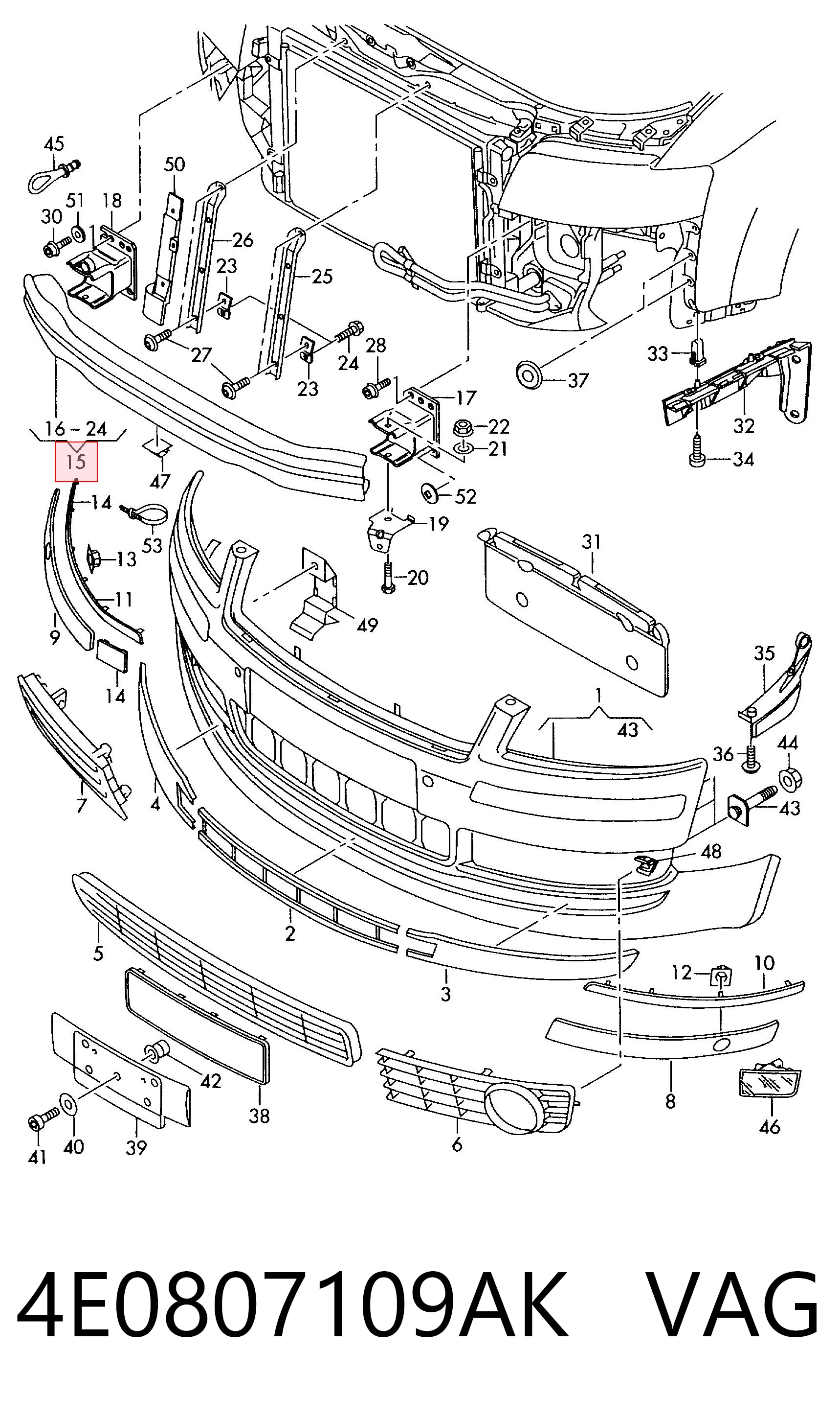Reforçador do pára-choque dianteiro para Audi A8 D3 4E2, 4E8