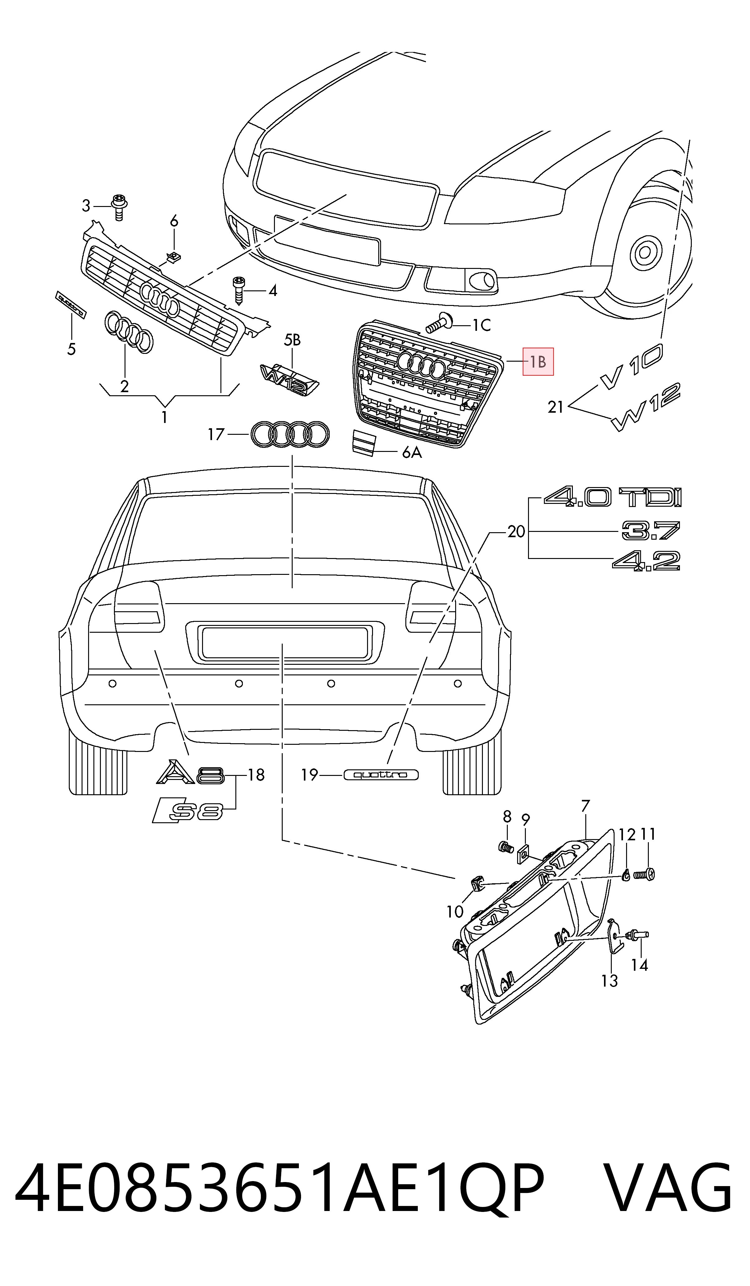 Grelha do radiador Audi A8  4E2, 4E8 ao melhor preço