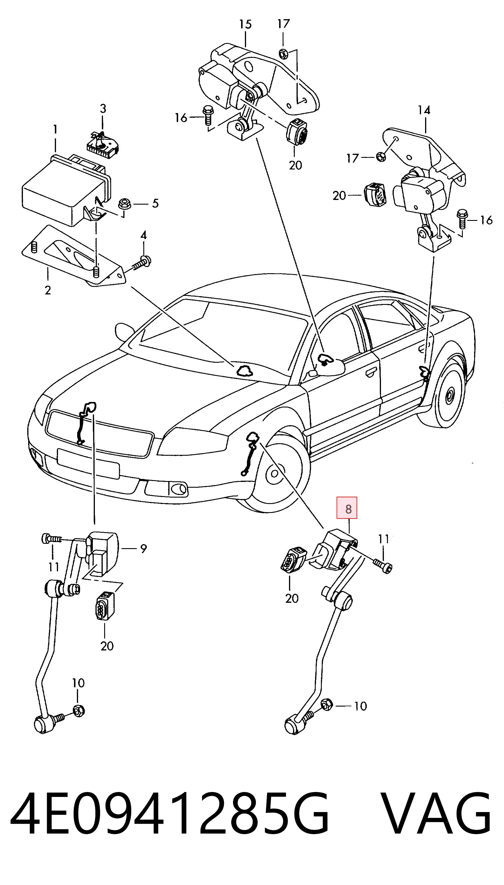 4E0941285G VAG Sensor dianteiro esquerdo do nível de posição de carroçaria