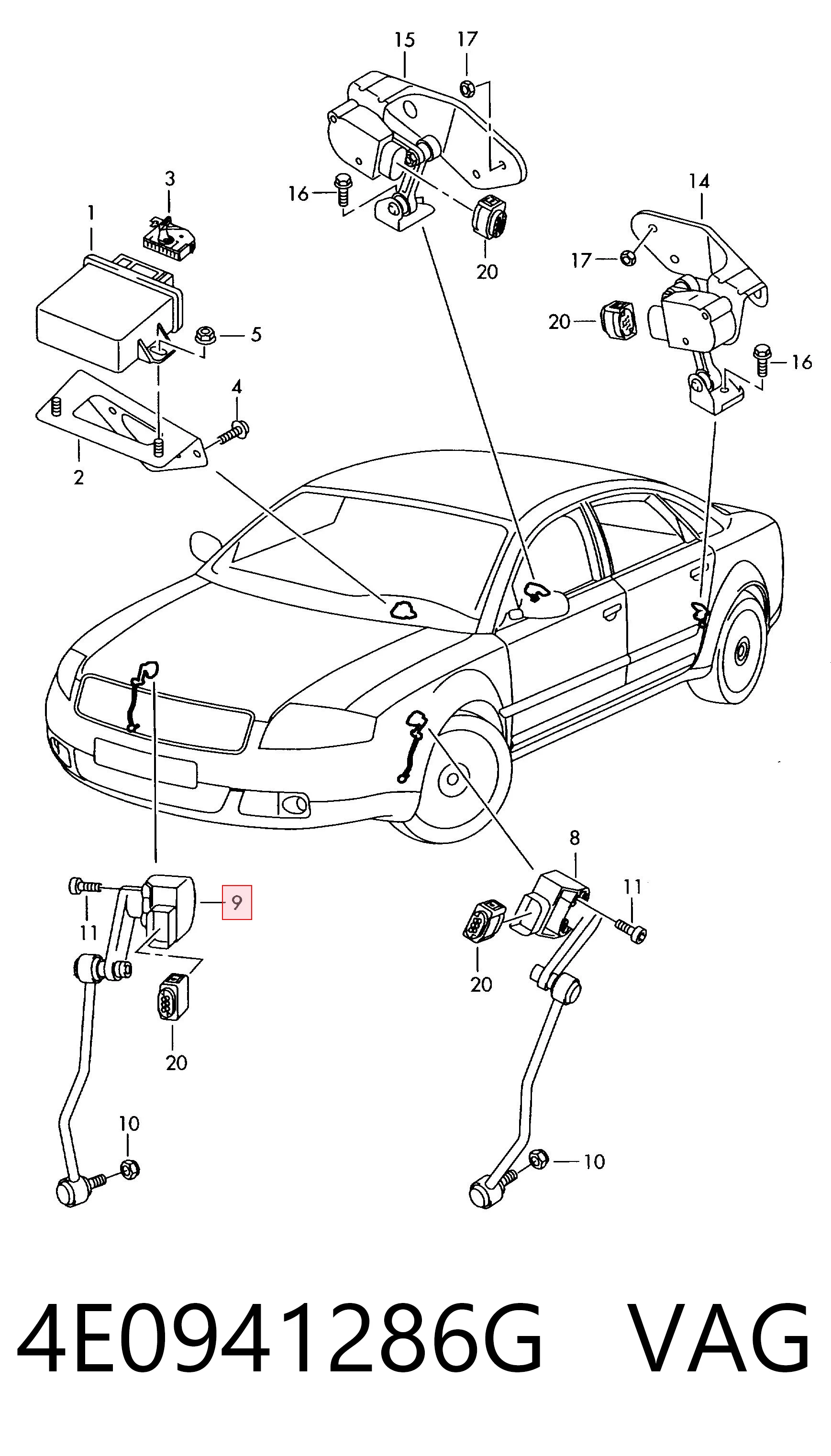 4E0941286G VAG Sensor dianteiro direito do nível de posição de carroçaria