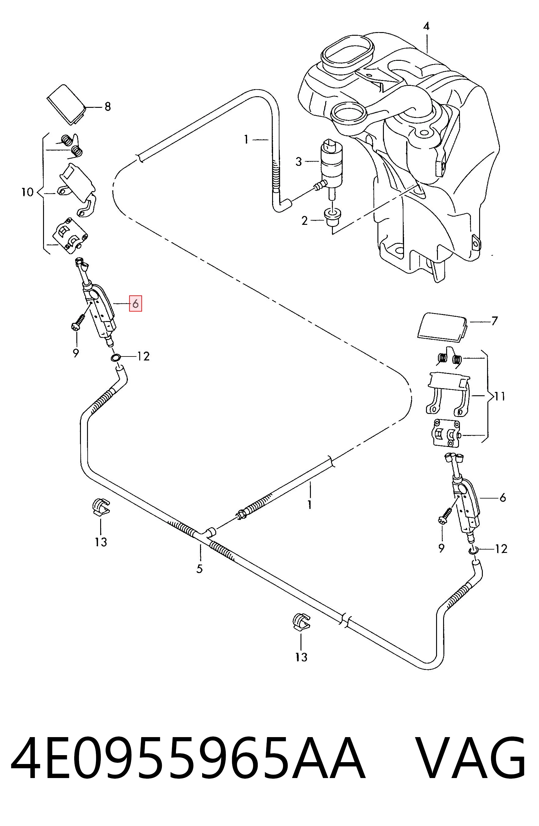 4E0955965AA VAG Injetor de fluido para lavador da luz dianteira