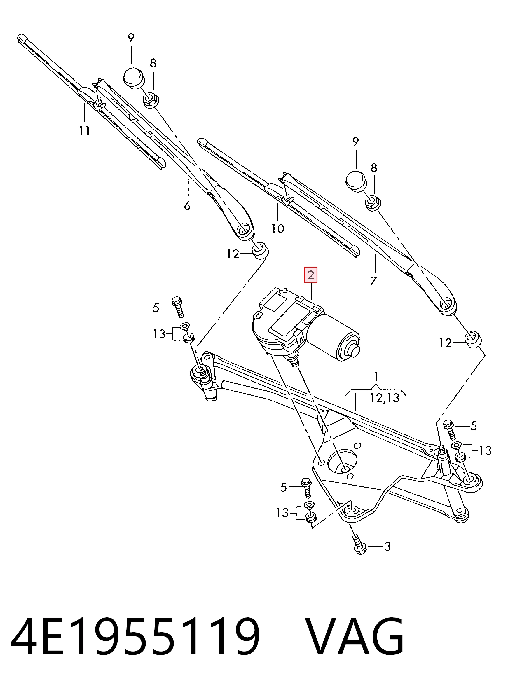 Motor de limpador pára-brisas do pára-brisas para Audi A8 D3 4E2, 4E8