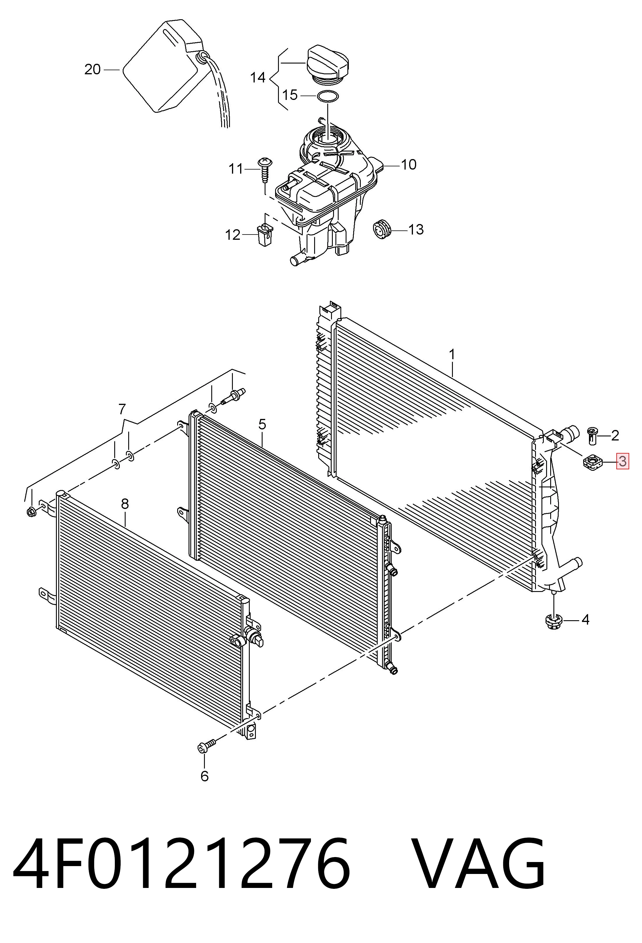 4F0121276 VAG Coxim superior de fixação do radiador