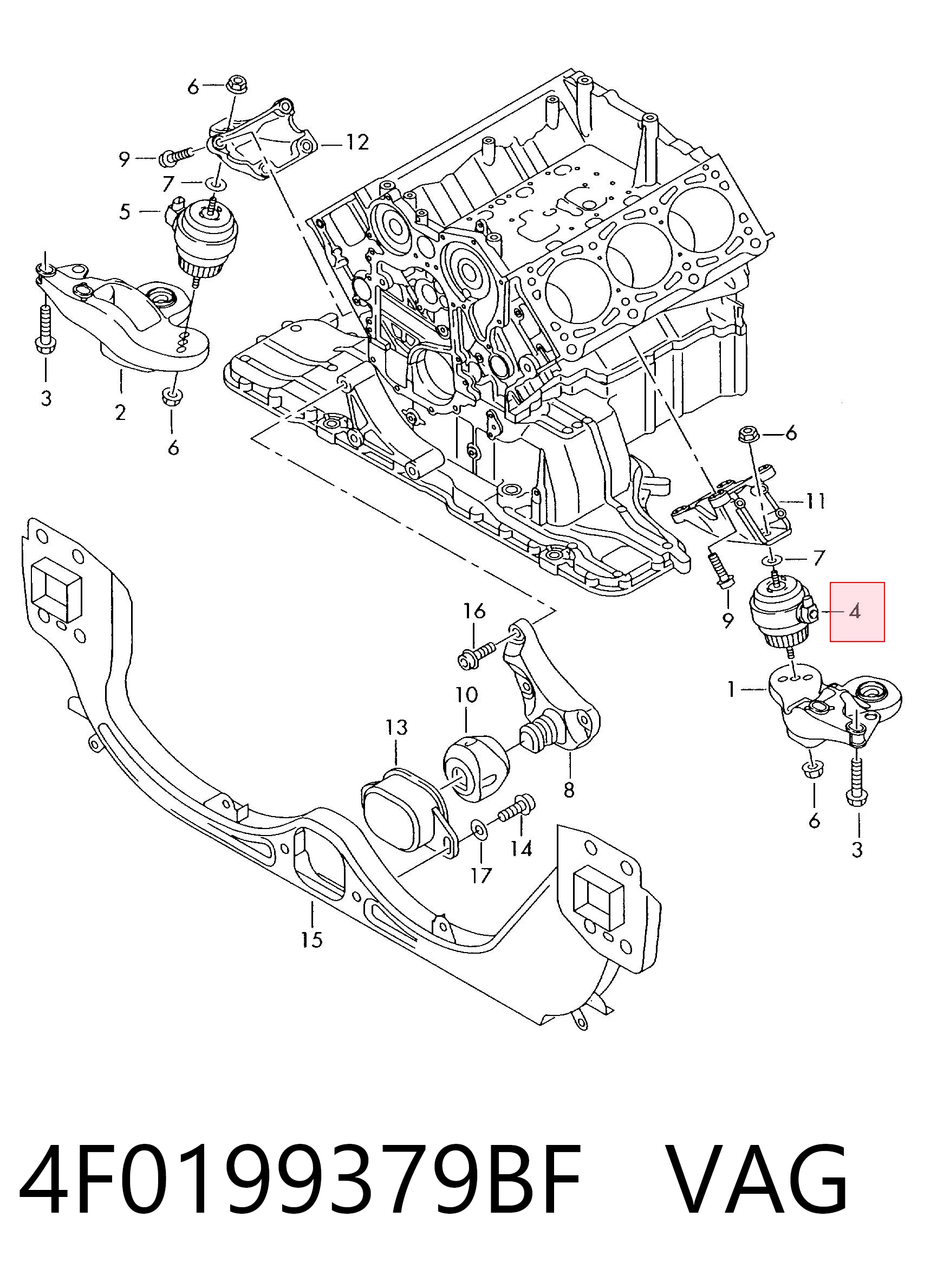 4F0199379BF VAG Coxim (suporte) esquerdo de motor