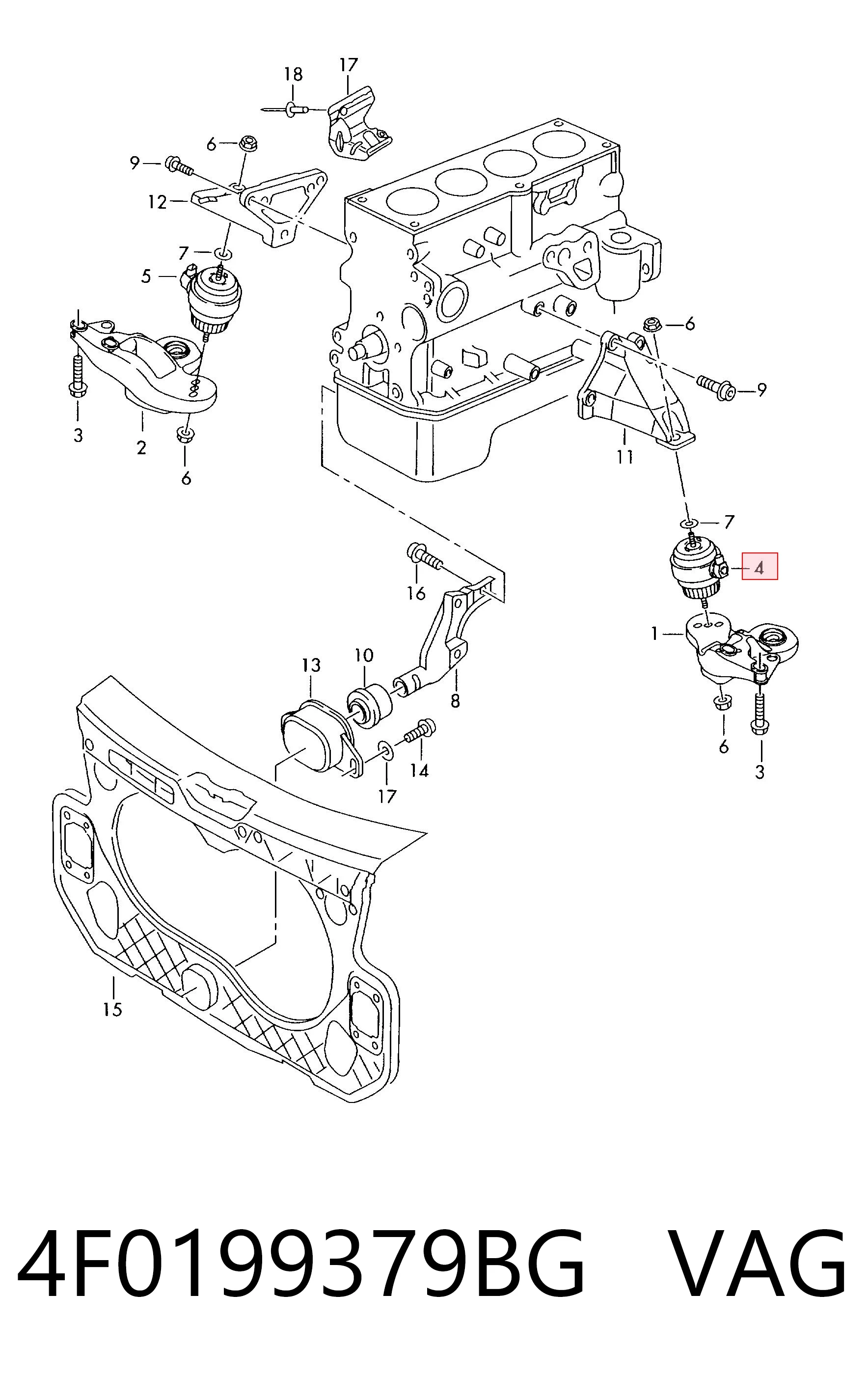 4F0199379BG VAG Coxim (suporte) esquerdo de motor
