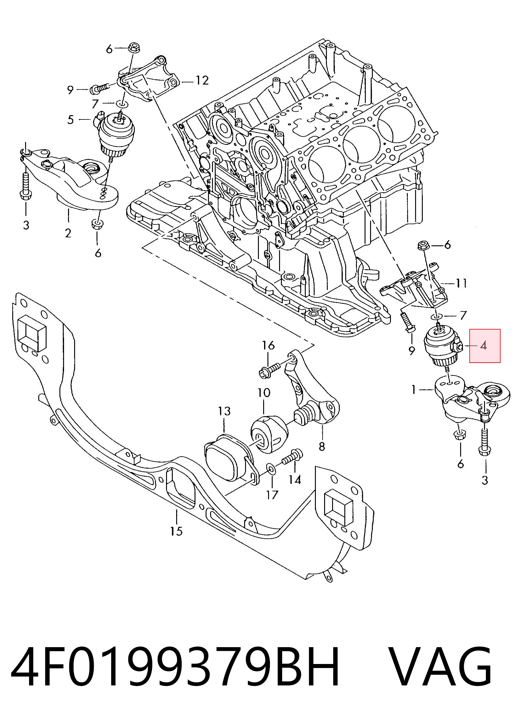 4F0199379BH VAG Coxim (suporte) esquerdo de motor
