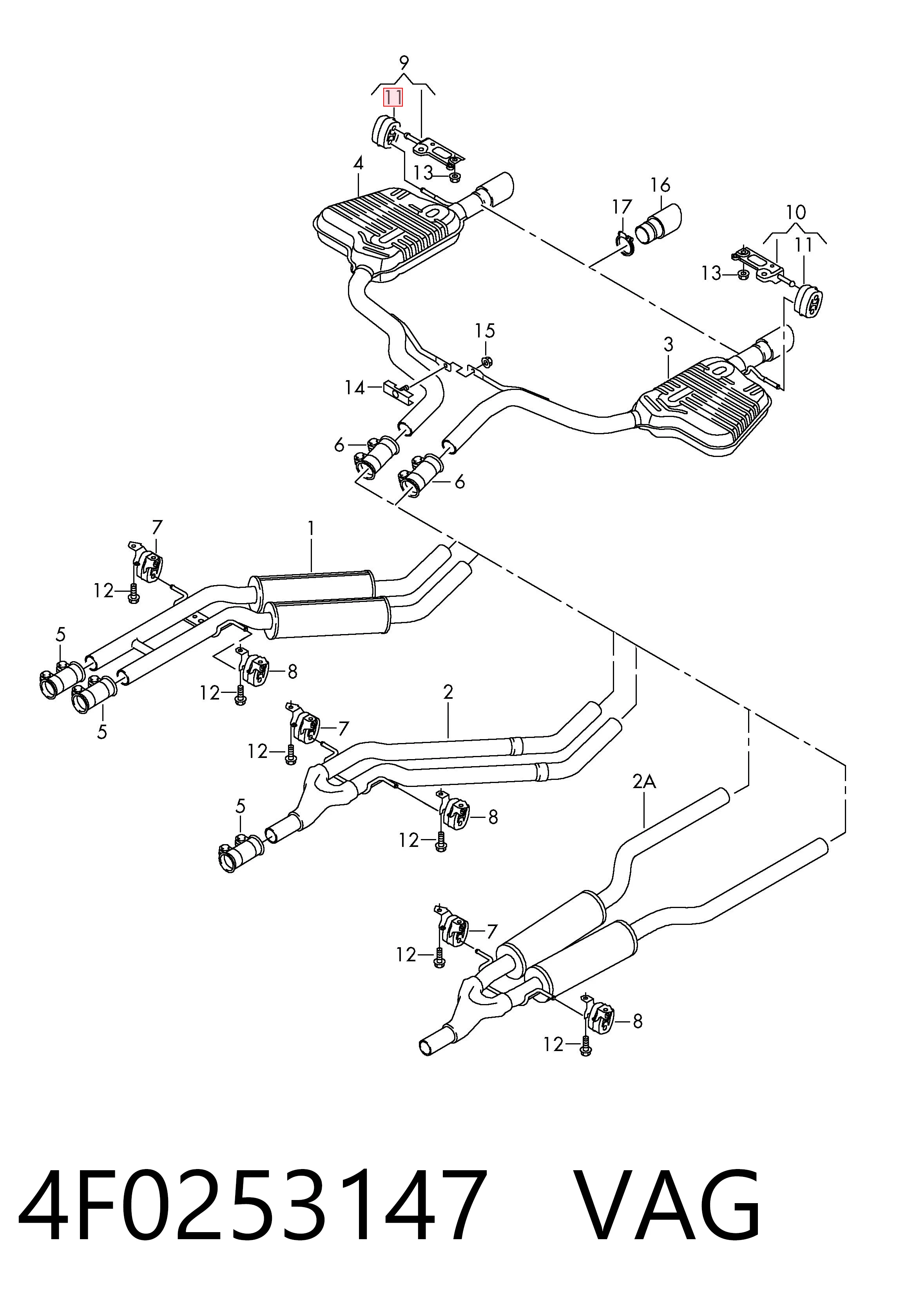 Coxim de fixação do silenciador para Audi A6 4F5