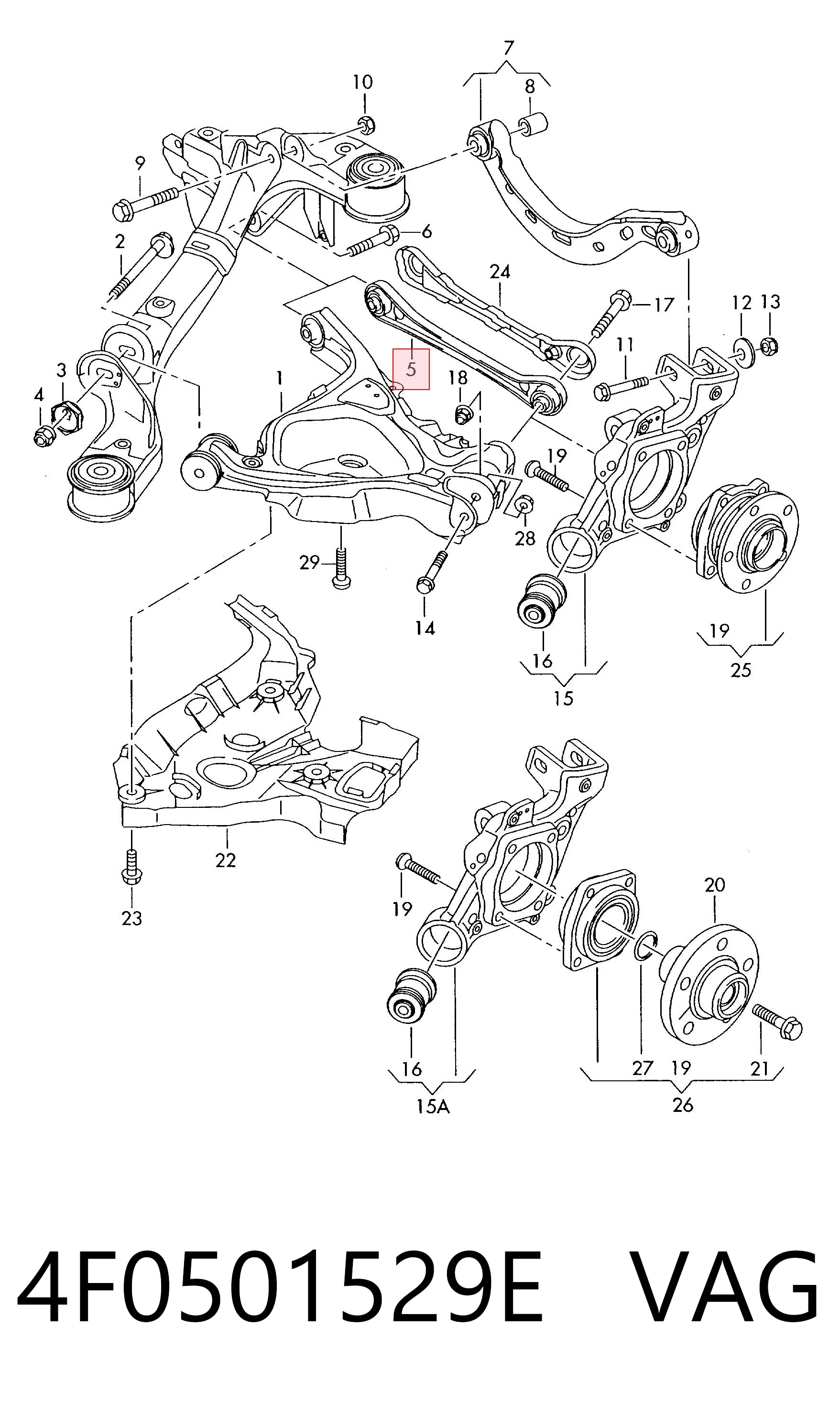 4F0501529E VAG Braço oscilante de suspensão traseira transversal
