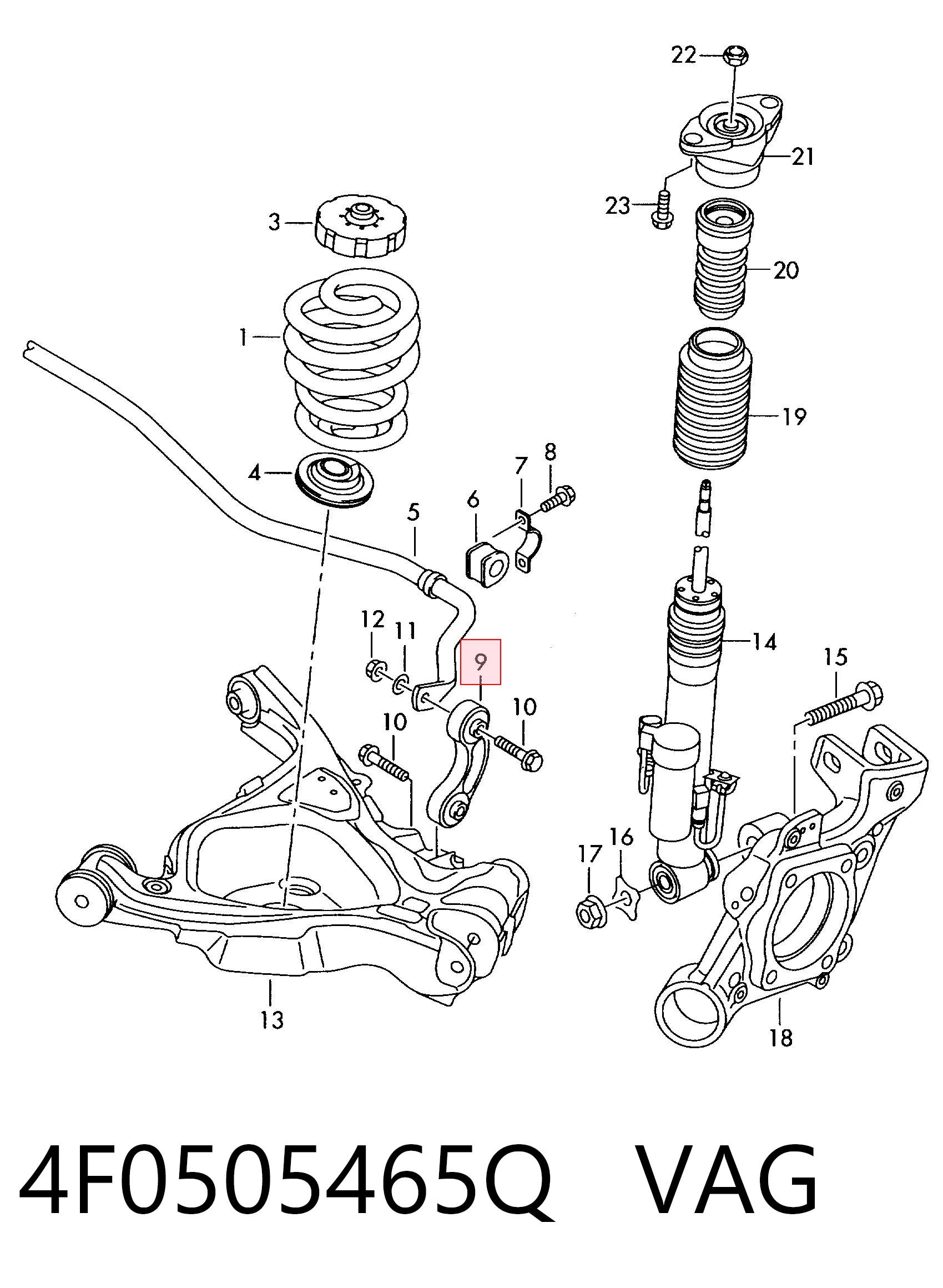 4F0505465Q VAG Montante de estabilizador traseiro