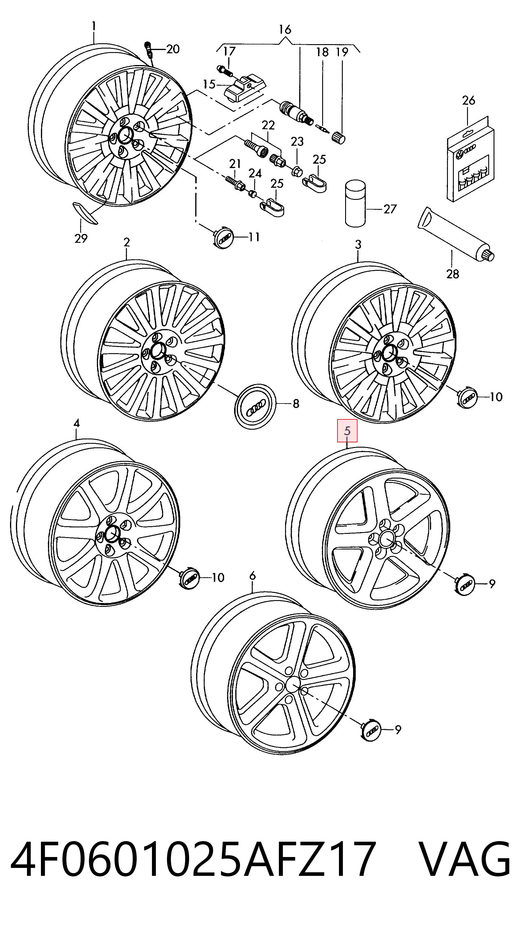 Discos de roda de aleação ligeira (de aleação ligeira, de titânio) para Audi A6 C5 4B2, 4B4