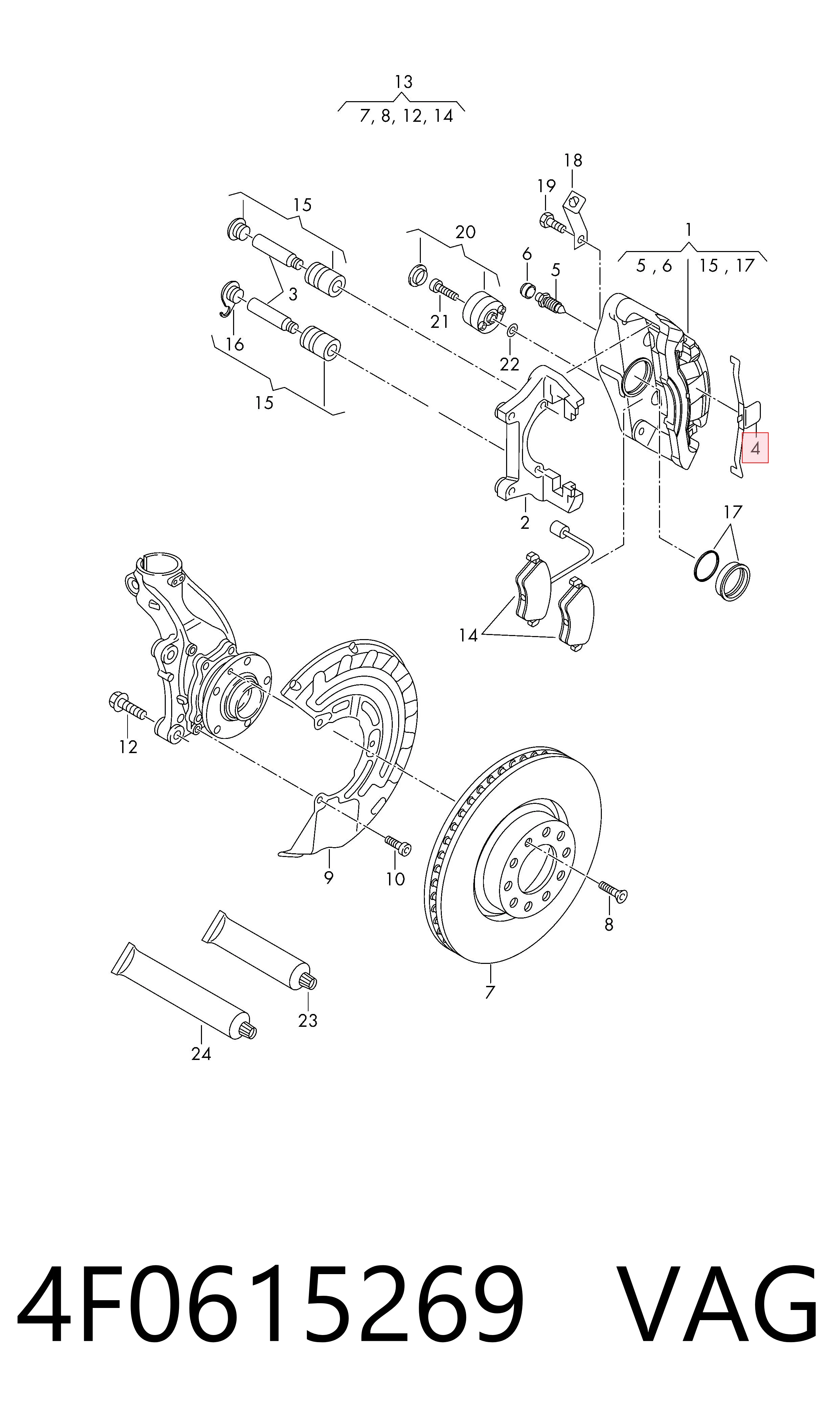 4F0615269 VAG Kit de molas de fixação de sapatas de disco dianteiras